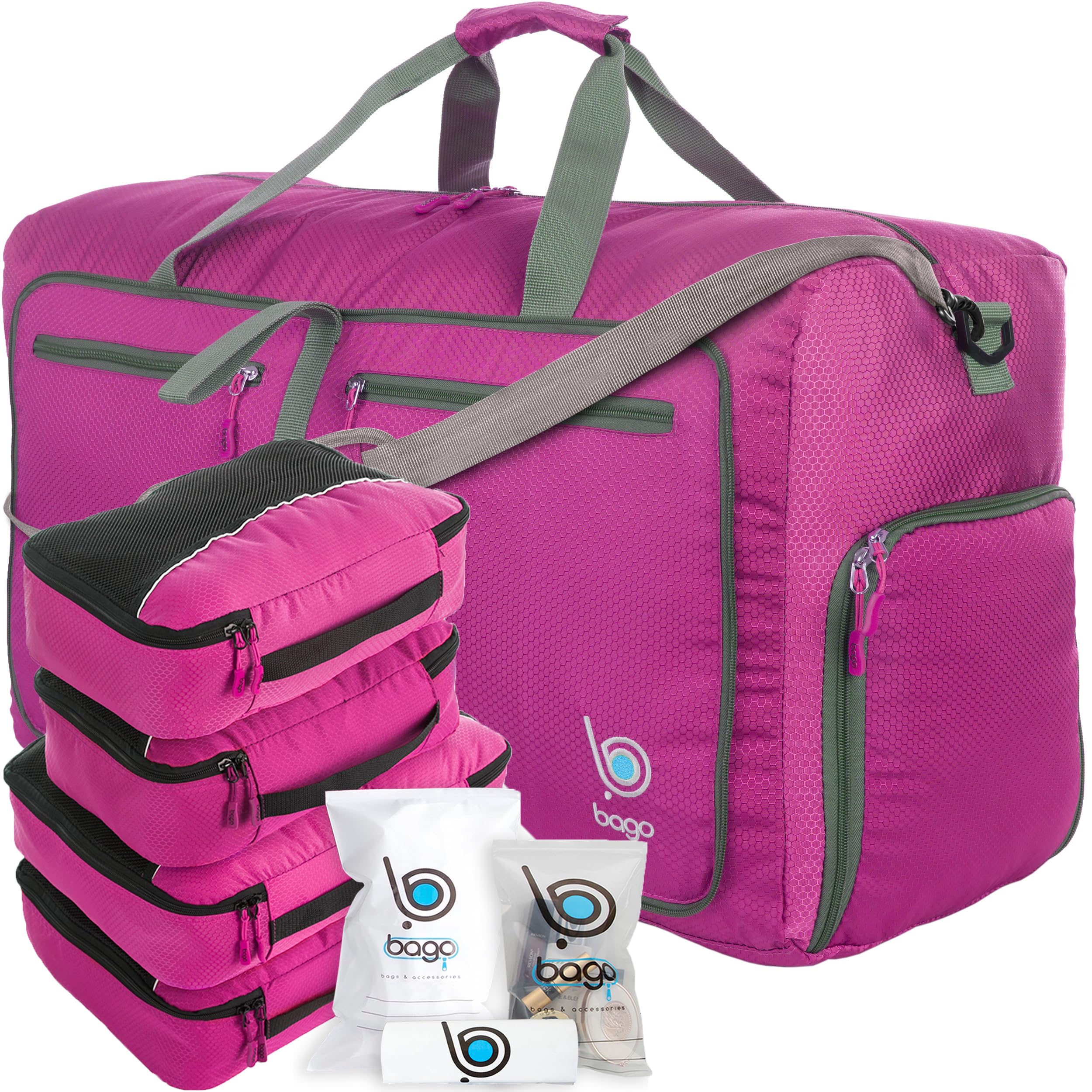 Bago Travel Bundle: 4 Packing Cubes (Pink) & 80L Duffel Bag (Pink) Set - Organize and Carry with Ease