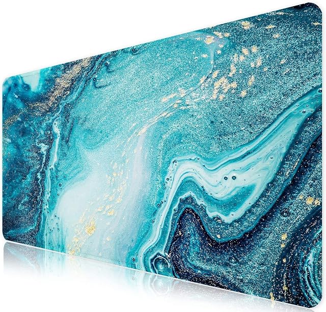 iCasso Large Gaming Mouse Mat,900 x 400mm Extended Large Size Mousepad,XXL Mouse Pad Non-slip Rubber Base and Waterproof Surface Mouse Desk Pad Keyboard Pad for Laser/Optical Mice-Blue Green Marble