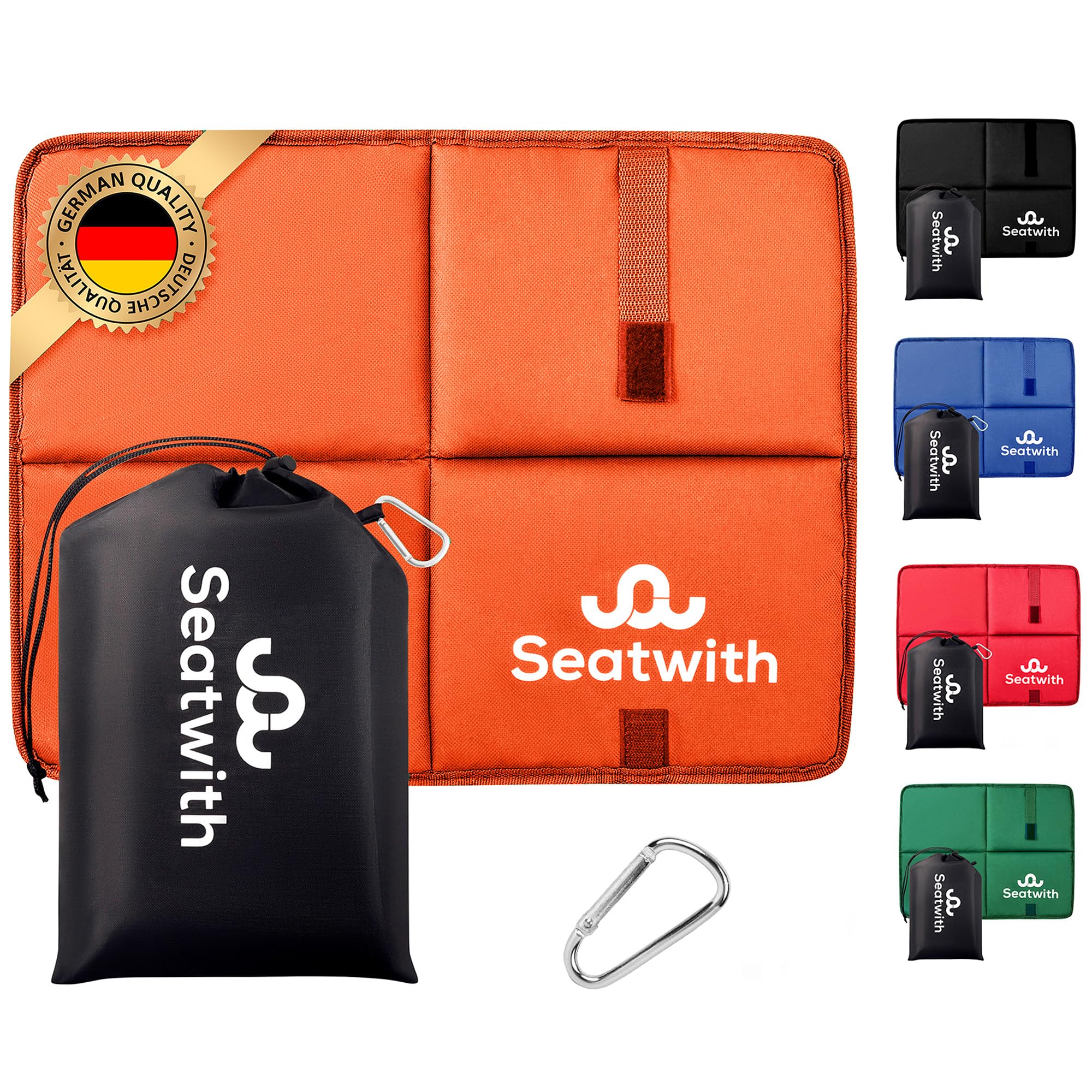 Seatwith® Memory Foam - Extreme warmth and comfort with weather resistance (45x35cm) - Foldable heating pad for camping, stadiums and hiking (orange)