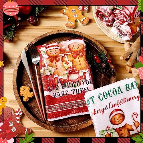 Miniatura 5 de Oudain Juego de 6 toallas de cocina y paños de cocina de Navidad para hombre de jengibre, juego de toallas de mano de cocina de invierno, regalos de