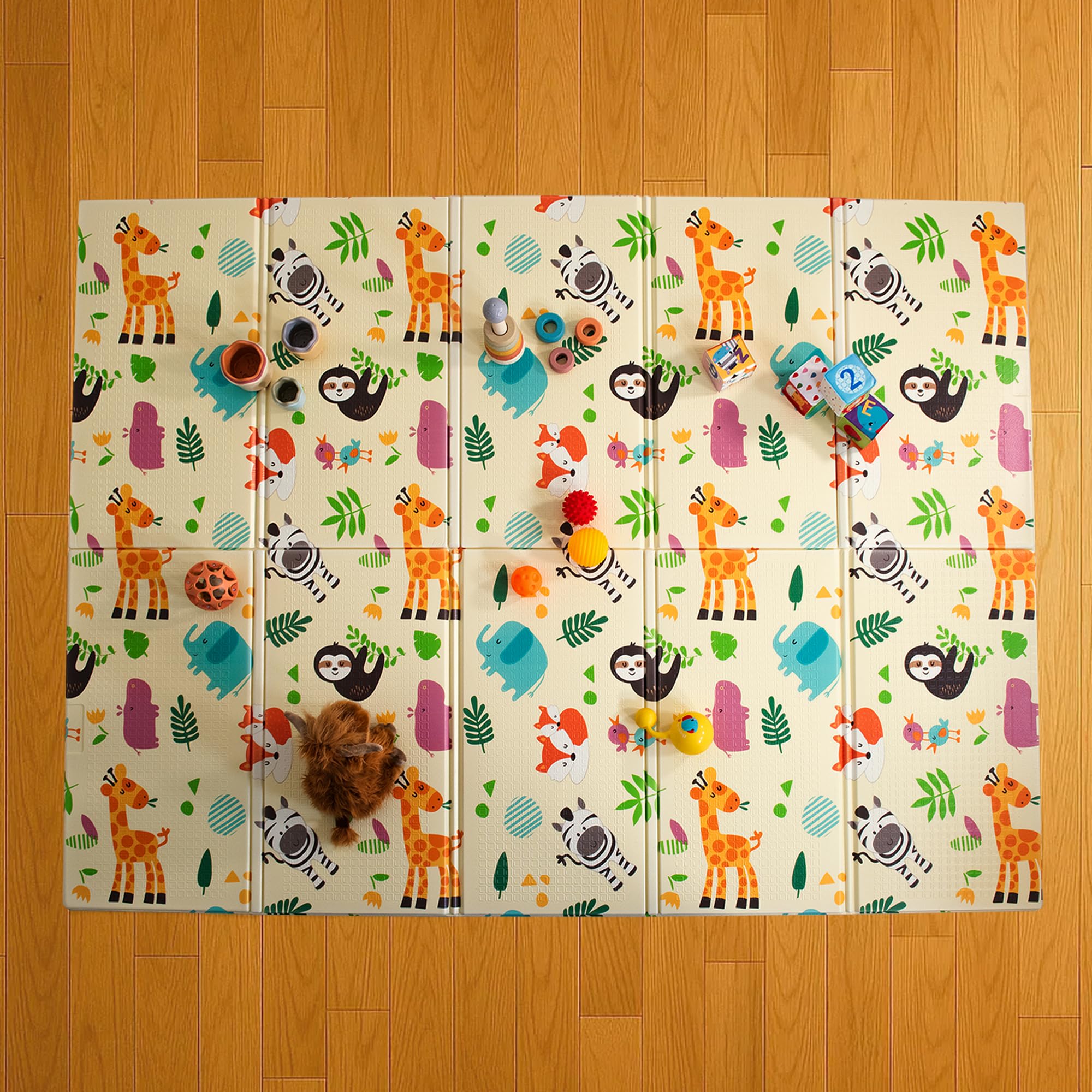 KandyToys 1.98x 1.48m Folding Wildlife Mat | Thick Padded XPE Baby Crawl Mat | Waterproof | Safe