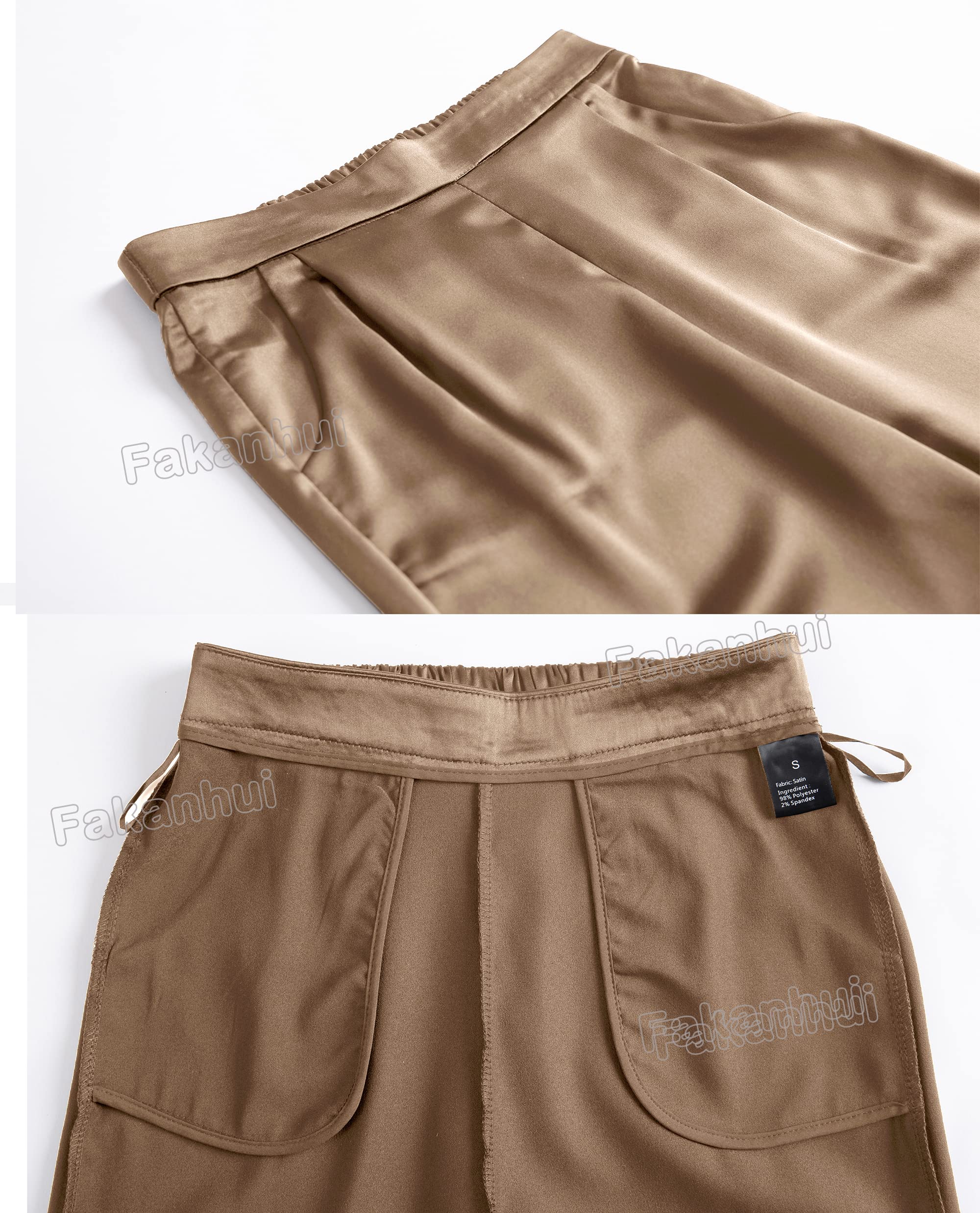 Vestido sedoso de satén para mujer, casual, elástico, cintura alta, pantalones elegantes