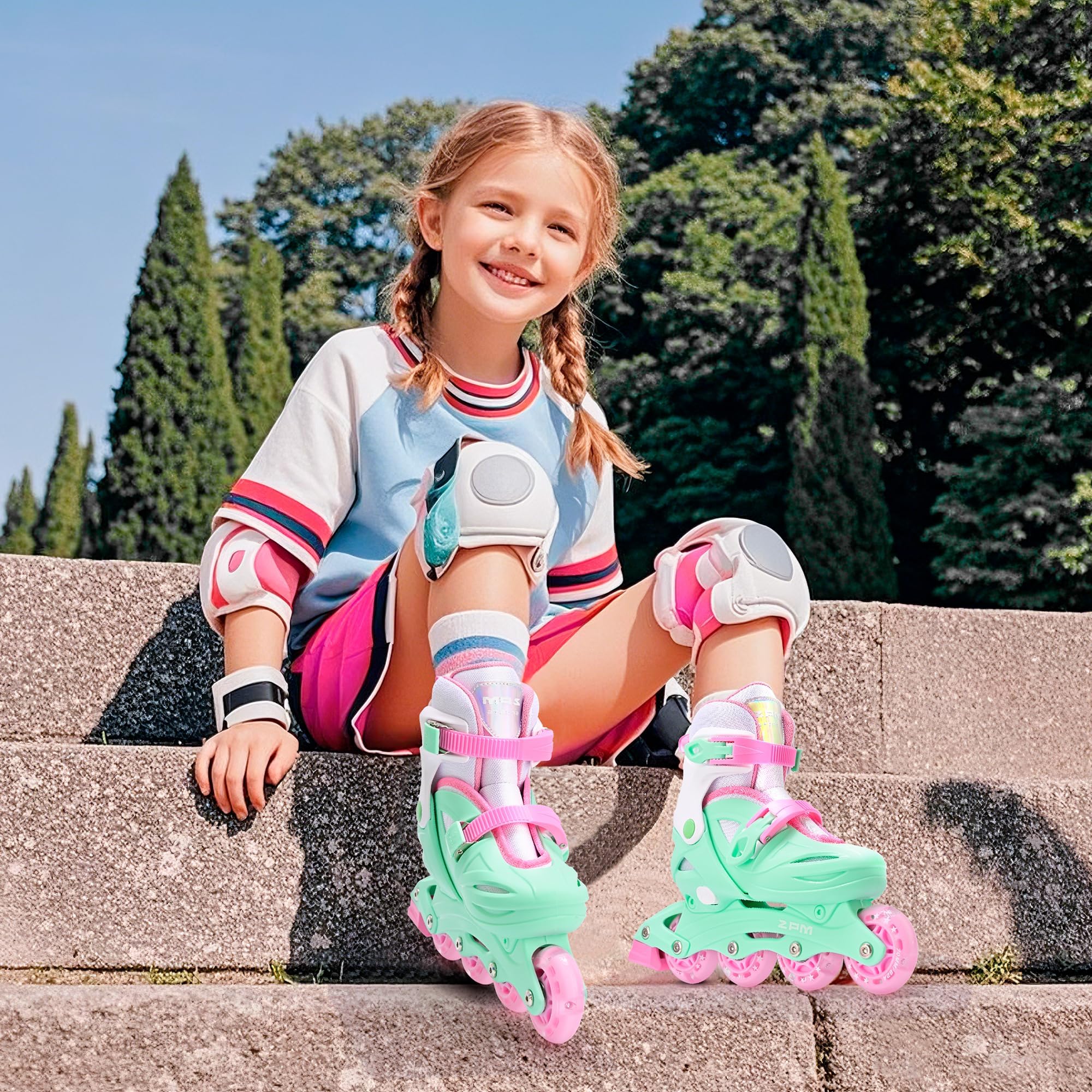 2PM SPORTS Roller en Ligne Réglables pour Enfants Filles et Garçons | Roller en ligne pour femmes, hommes et débutants âgés de 5 à 12 ans ; taille réglable ; pointures 28–31, 32–36, 37–40.