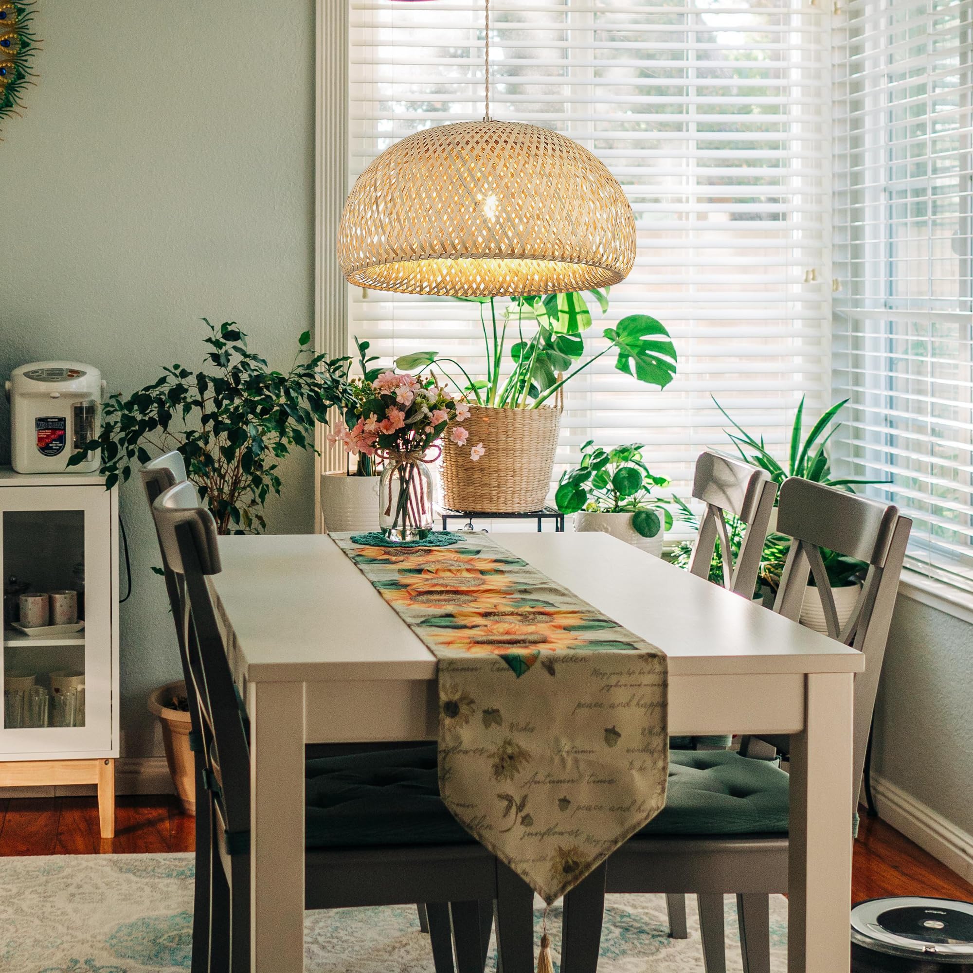 Rattan Pendelleuchte, 45cm Bambus Lampenschirm Boho, Hängelampe Küchenlampe Deckenlampe für Esstisch, Wohnzimmer, Schlafzimmer(E27 Fassung, keine Glühbirne)