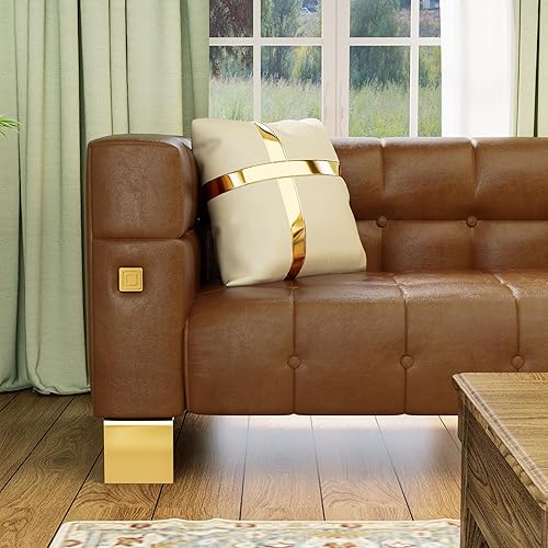 Miniatura 5 de Sofá moderno de piel sintética con patas de metal dorado, sofá Chesterfield de poliuretano impermeable de 88.98 pulgadas, sofás copetudos de lujo