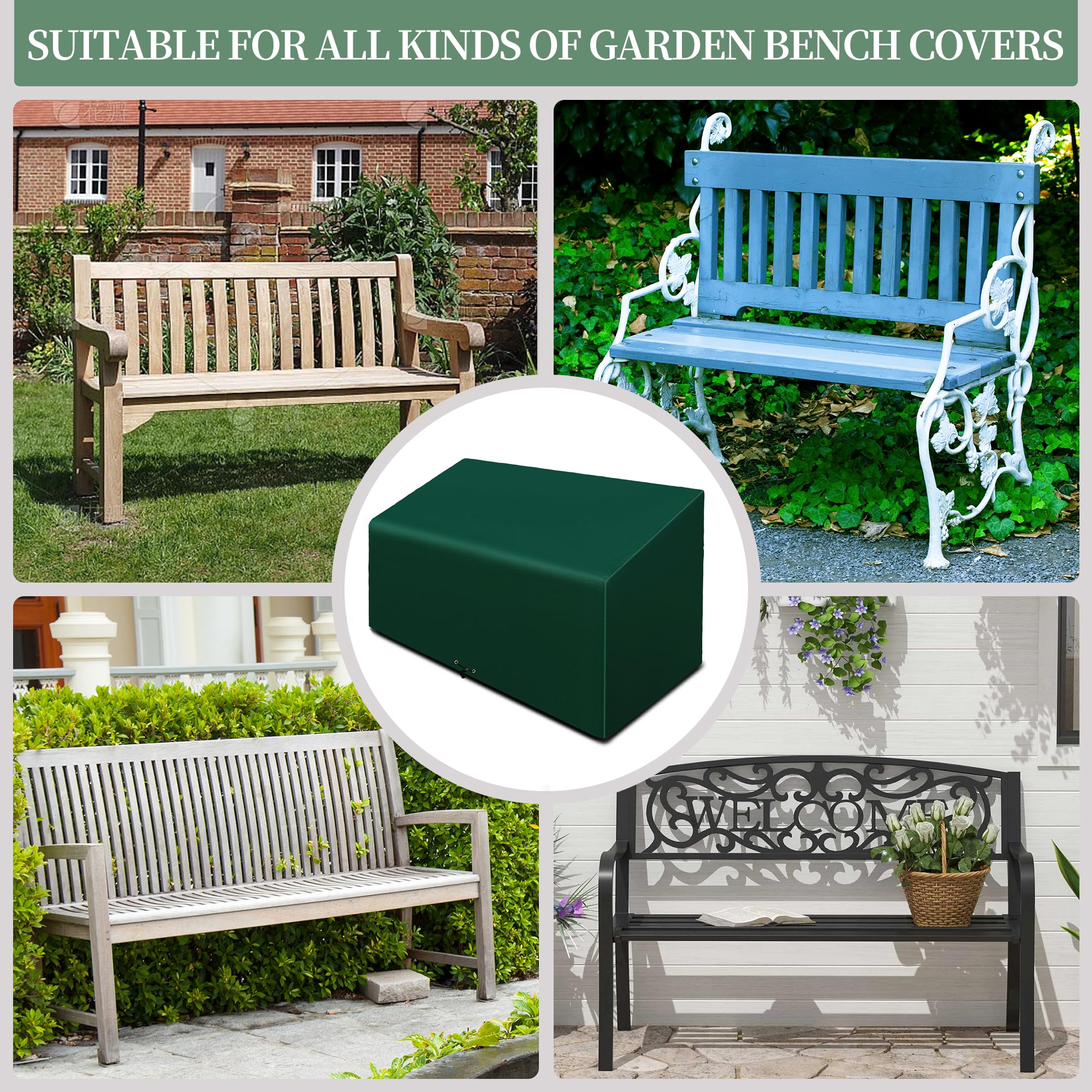 Copertura impermeabile per panca da giardino a 3 posti, 163 x 66 x 63/89 cm, antivento, protezione UV, per mobili da giardino esterni, con coulisse