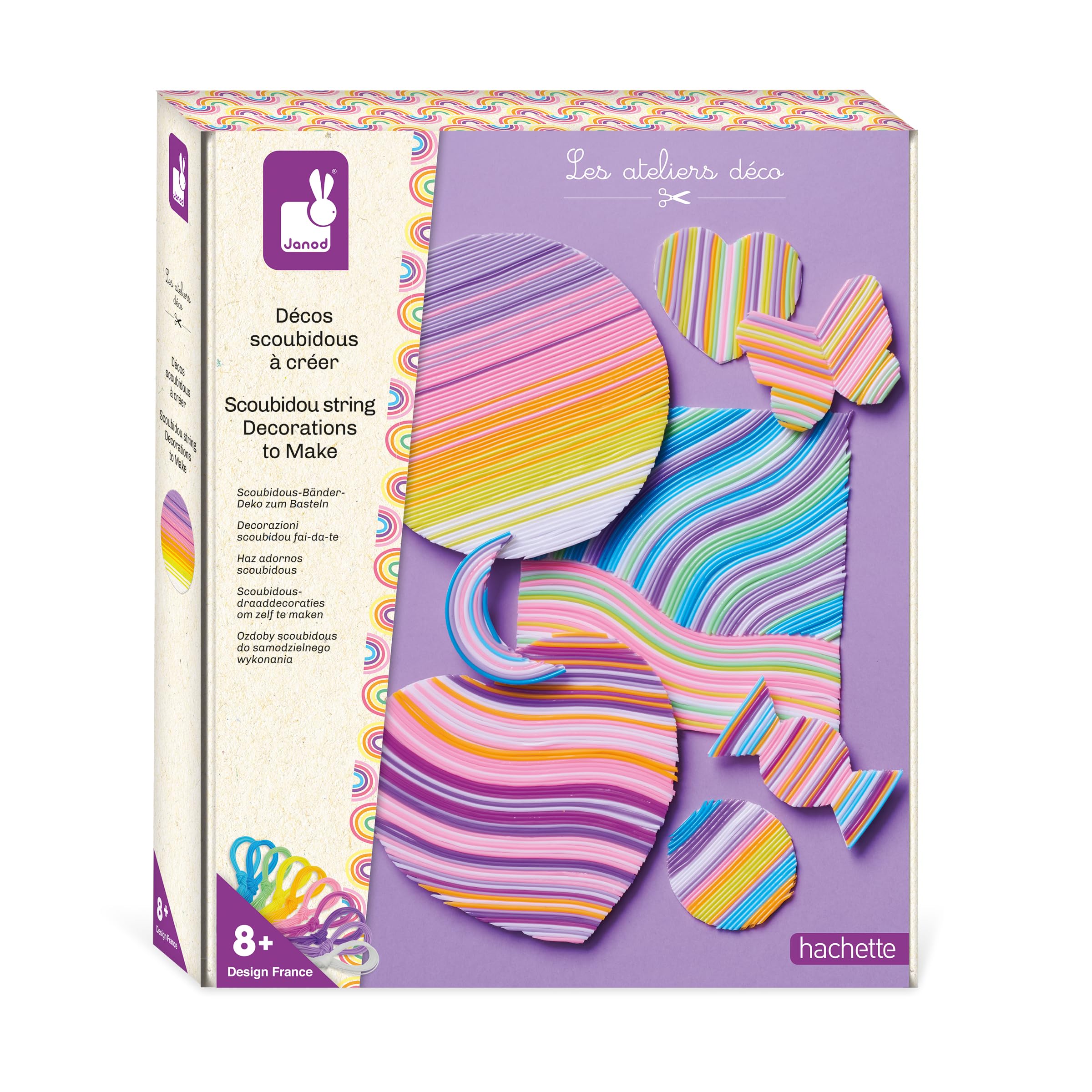 Janod, Les Ateliers Déco, Scoubidous Decors to Create, 3 Boards and 8 Stickers, Children's Creative Leisure Kit, From 8 years