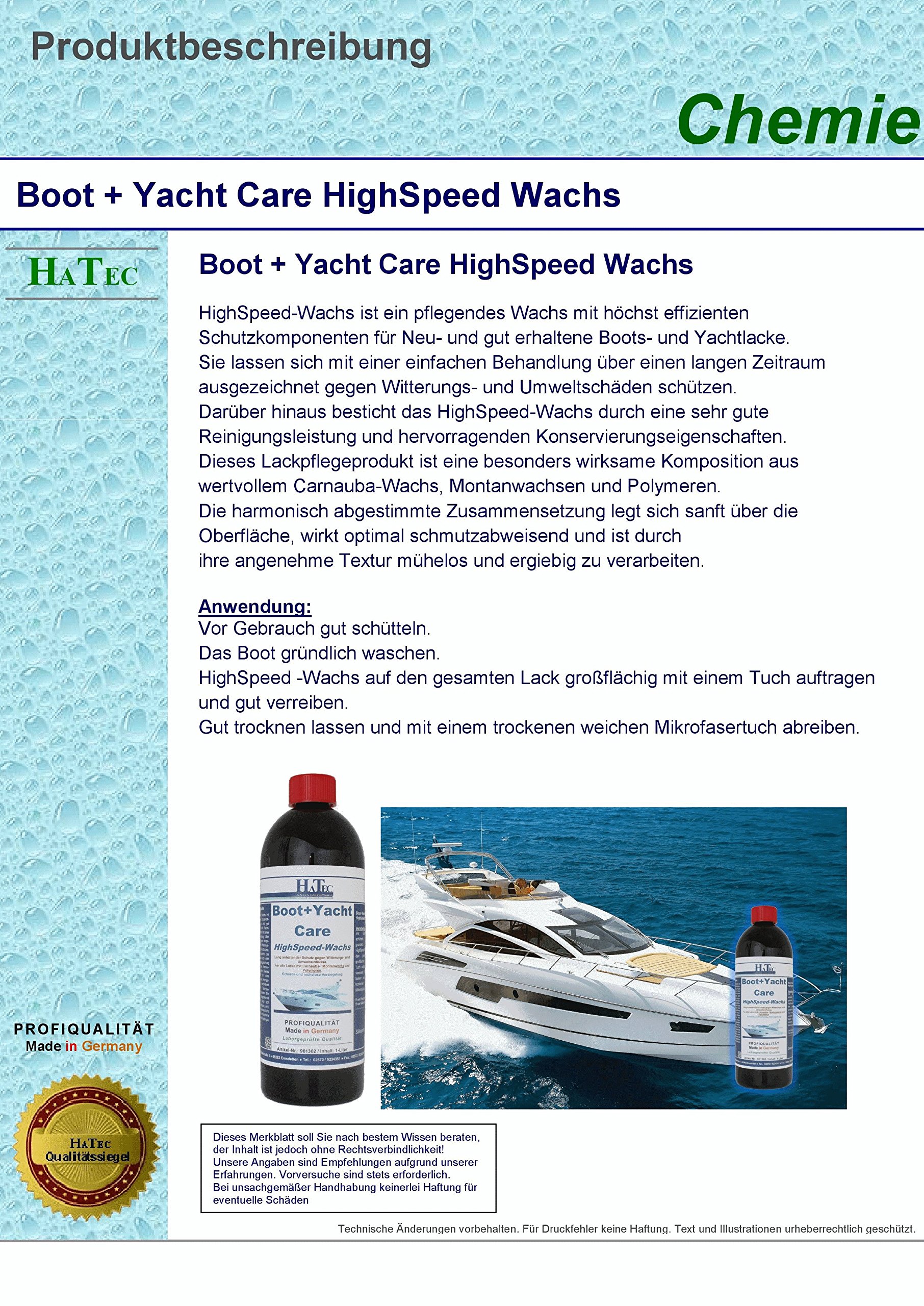 cera per imbarcazioni + yacht Care ad alta velocità, 1 litro, lucidatura, sigillante per barche, smalto per yacht e yacht