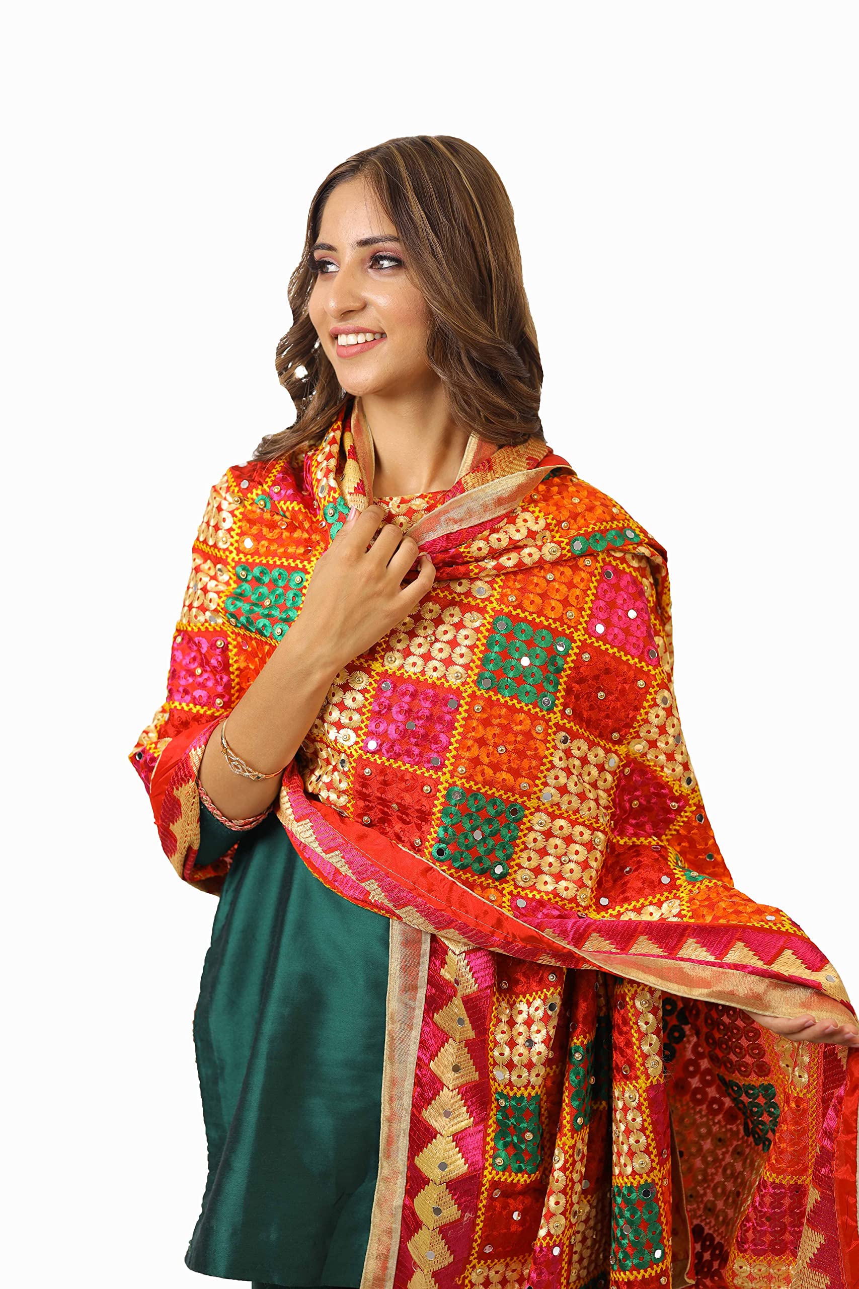 Webelkart Damen bestickte Phulkari Chiffon Dupatta | Traditioneller Punjabi-Stil | leichte ethnische Stola für Festlich & Alltag