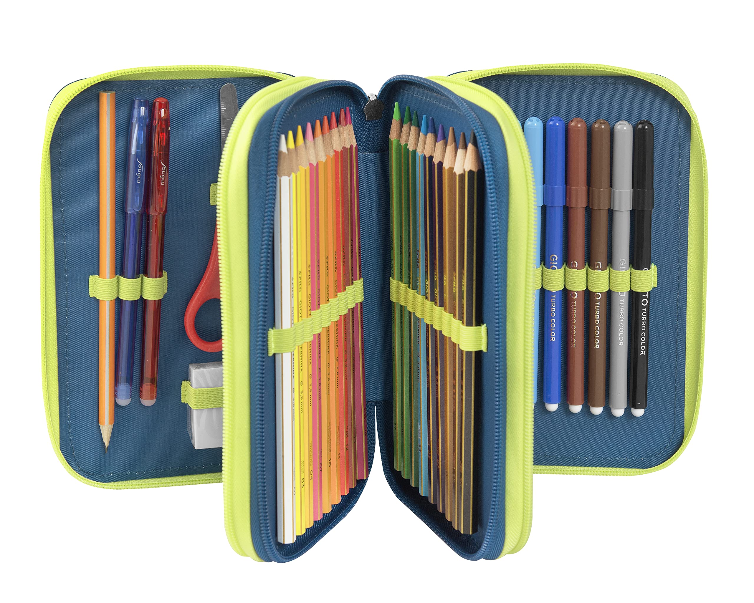 WWF - Astuccio Scuola Ufficiale WWF, Astuccio 3 Scomparti Bambino e Bambina con Set Cancelleria, Penna Cancellabile Blu Frixion e Pratica Chiusura a Zip