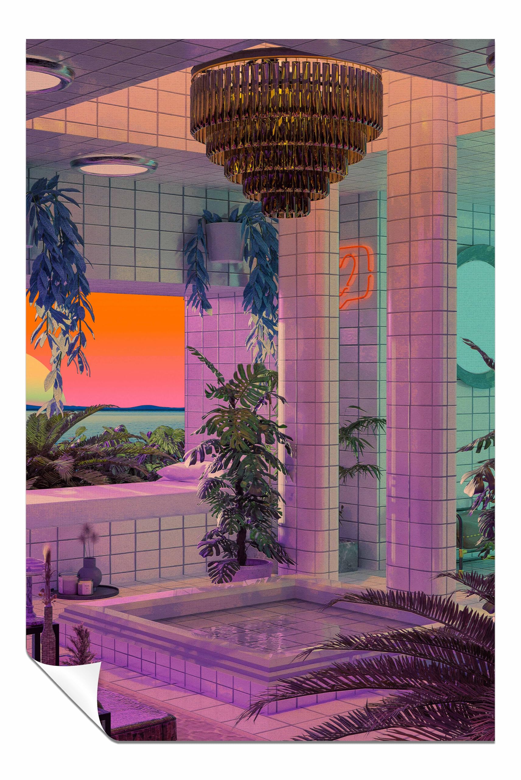 Panther Print Vaporwave Pool Unframed Poster, Pictures for Home Walls, Bedroom, Living Room & Bathroom Decor 46x31cm (18x12in)