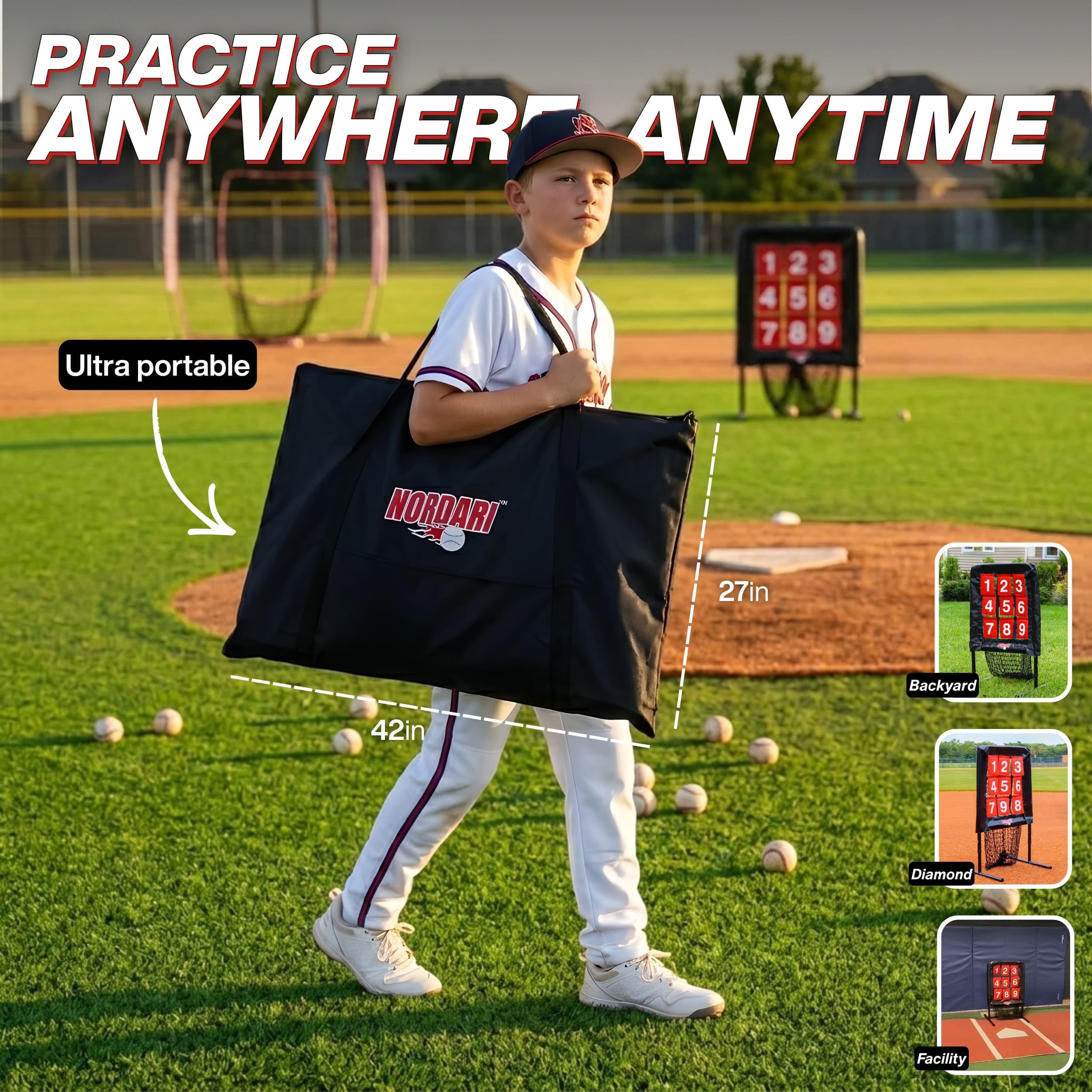 Robustes 9-Loch-Pitching-Netz mit Zahlen & Schlagzonen-Ziel, verstellbares Baseball- und Softball-9-Pocket-Pitching-Zieltrainer, tragbares Baseball-Übungsnetz für Schlag- und Spielfeldtraining