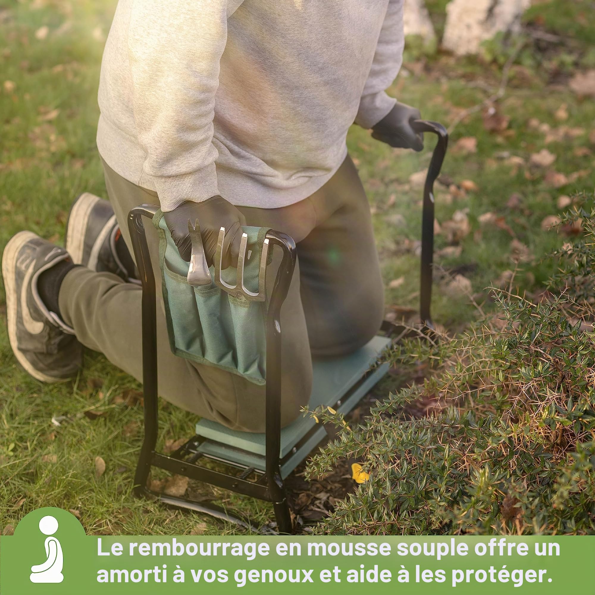 BLOSTM Repose-Genoux et siège de Jardin 2 en 1 – Repose-Genoux Pliable et Portable et Tabouret de Jardin, Coussin en Mousse épaisse et Souple – avec Pochette pour Outils de Jardinage