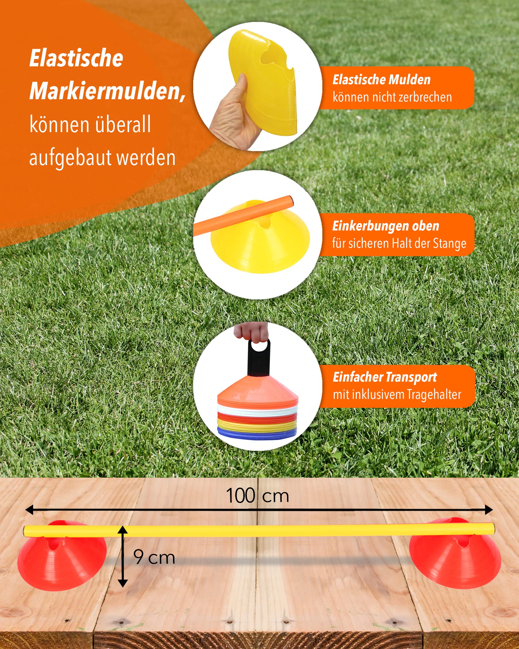 Mini-Hürden 10er Set & Stangen 100 cm – Cavaletti für Agility- & Koordinationstraining – Hürden & Slalom für Hunde, Teamsport, Kinder & Pferde