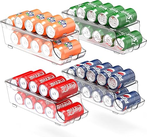 Simple Houseware Paquete de 4 dispensadores organizadores de latas de bebidas de carga frontal, transparente