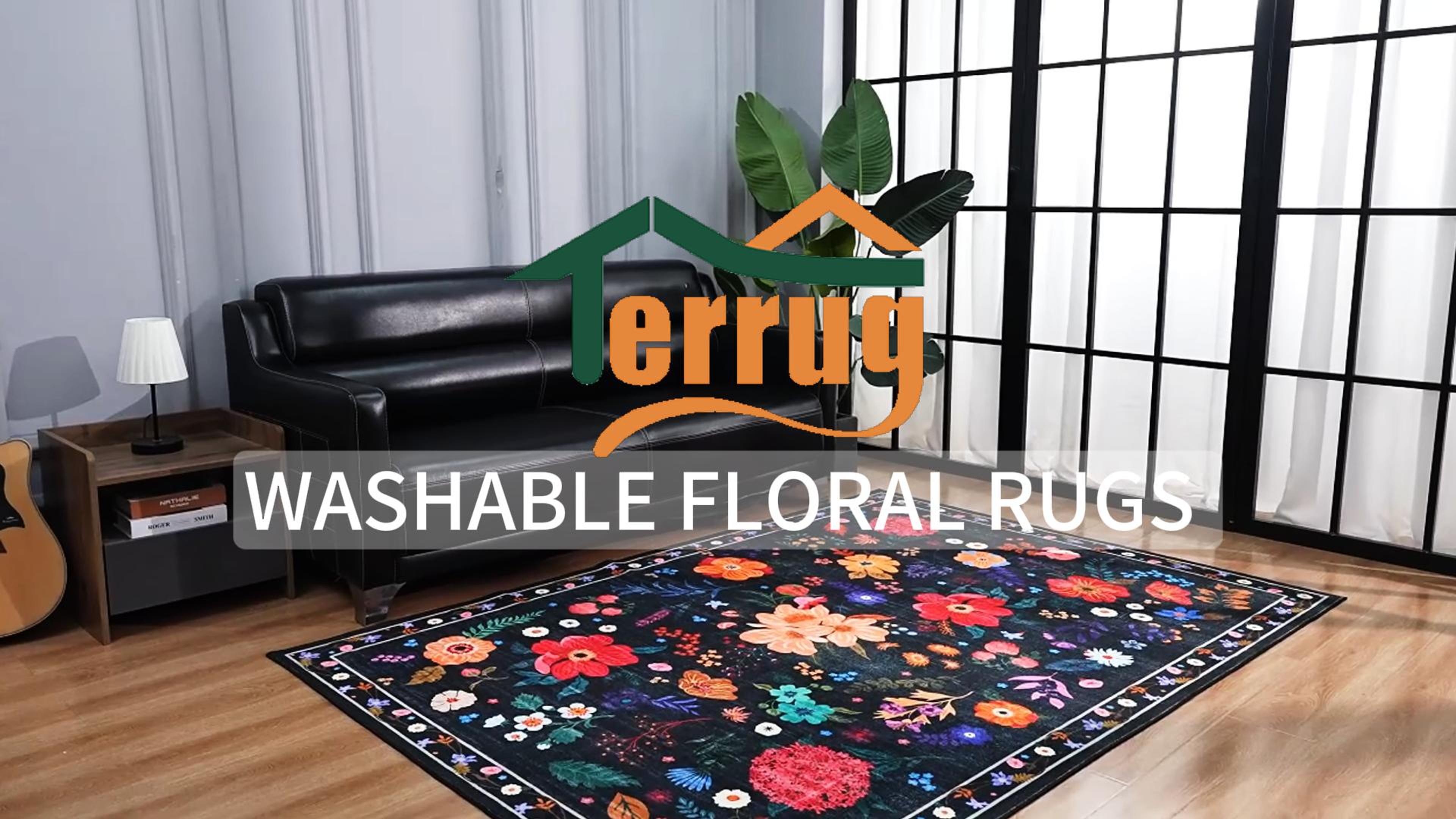 Tapete decorativo floral Terrug 2'x3' Negro miniatura 7