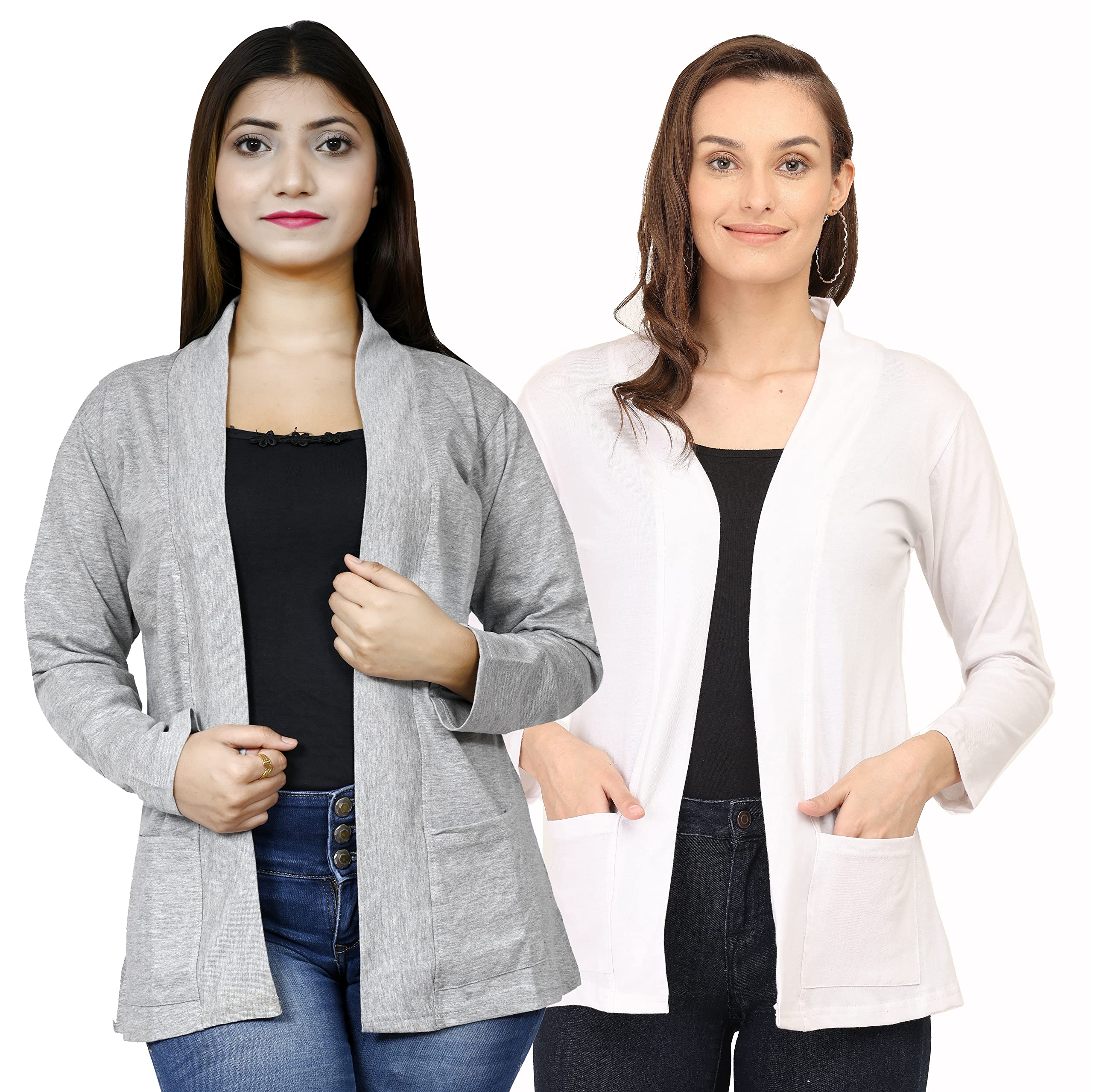 kg best collection Women Pocket Shrug Pack of Two(LightGrey,White)-picture-1