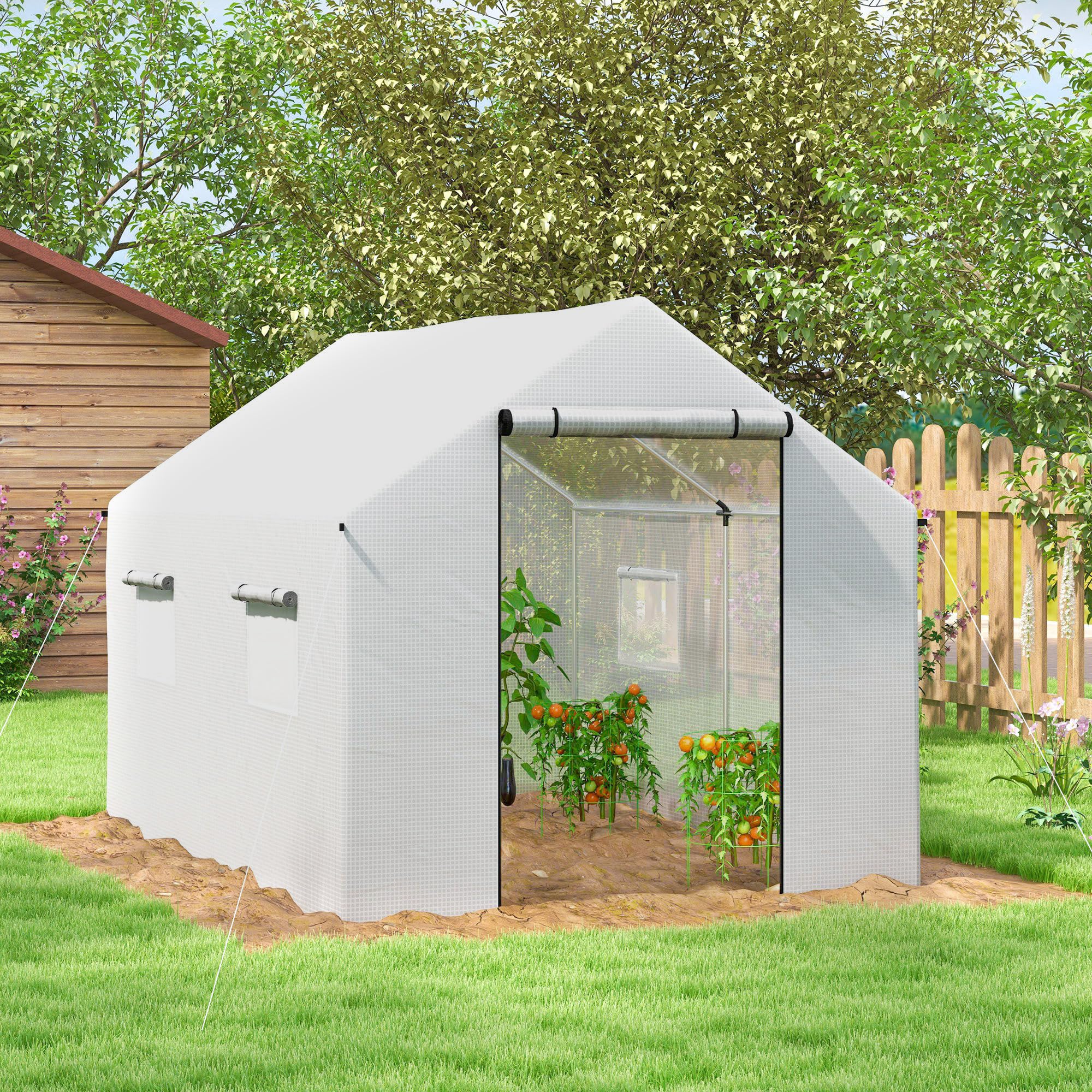 Outsunny Invernadero de Exterior 2x3x2 m Invernadero de Túnel con 4 Ventanas de Malla y Puerta con Cremallera Invernadero de Huerto Anti-UV para Patio Jardín Terraza Blanco