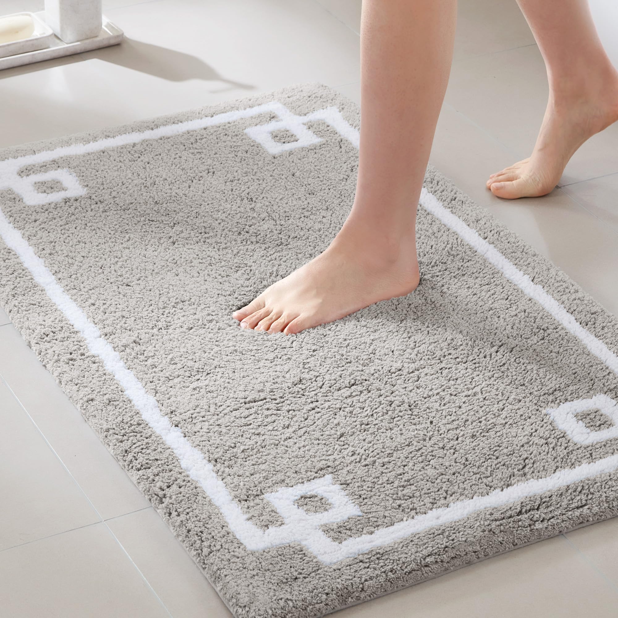 Madison Park Evan 100% Cotton Bathroom Rug Non Slip Backing-Luxrurious Tufted Plush Bath Mat Absorbent, Quick Dry, Spa Design Shower Room Décor, 24x40, Grey