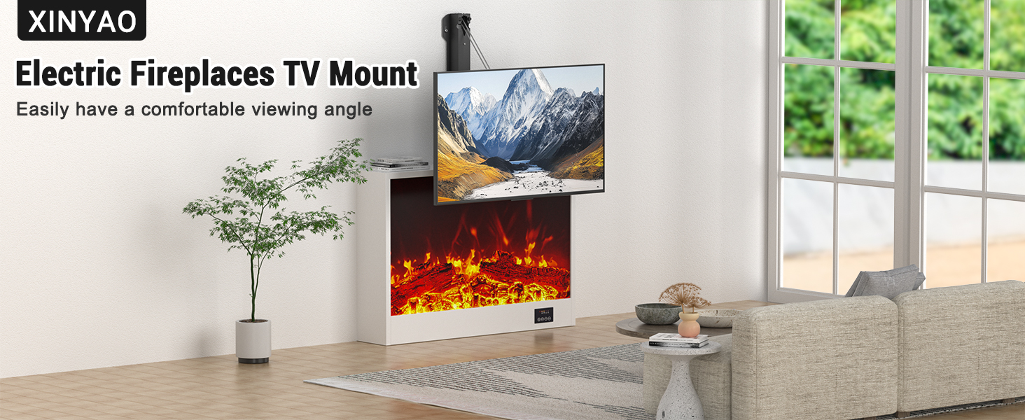 XINYAO Motorized Fireplace TV Mount Pull Down for 32-70