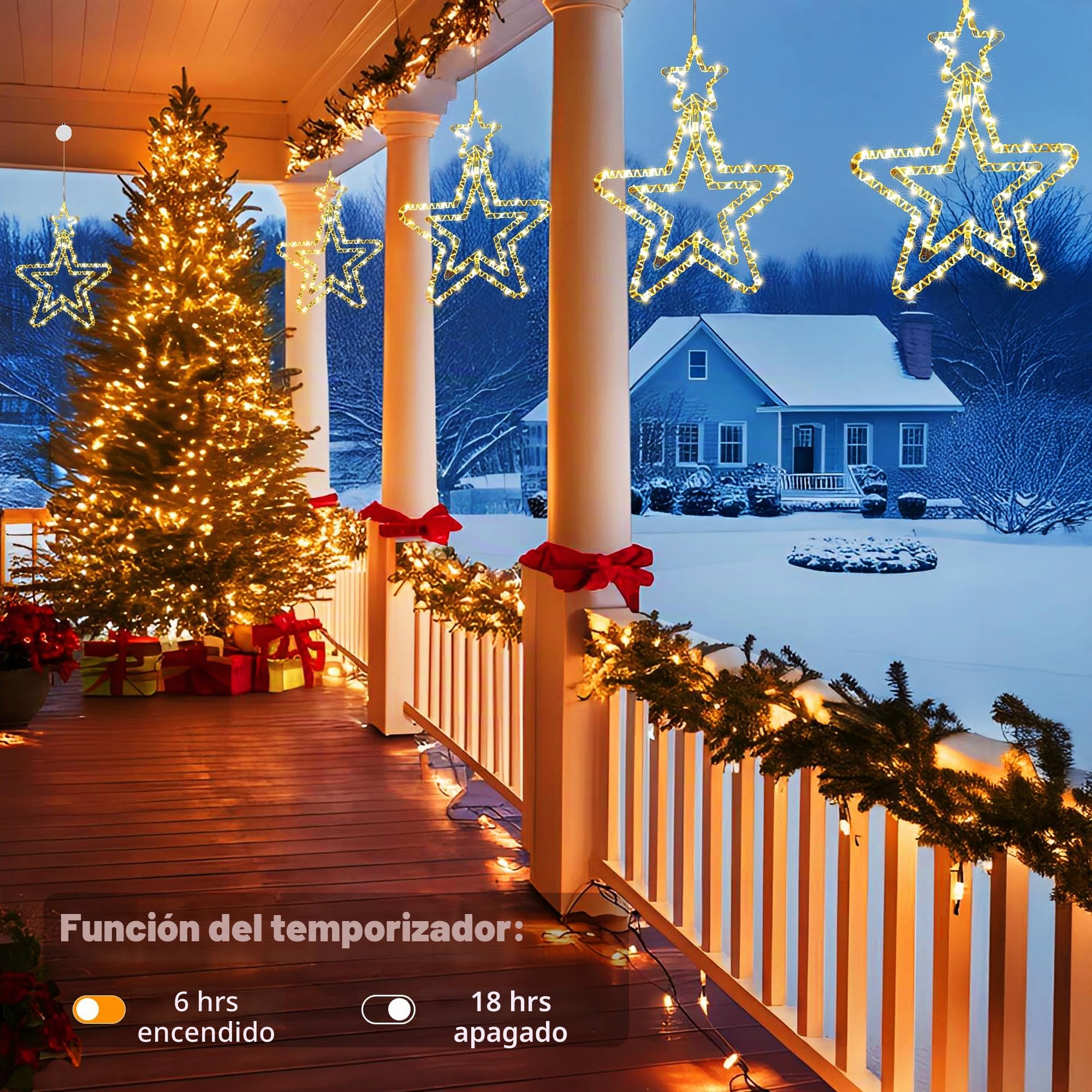 BrizLabs Luces Navideñas de Estrella LED, 4 Piezas Luces de Hadas de Estrellas de Ventana Interior Giratorio Luz de Navidad Batería Decoración para Halloween Exterior Balcón Fiesta, Blanco Cálido