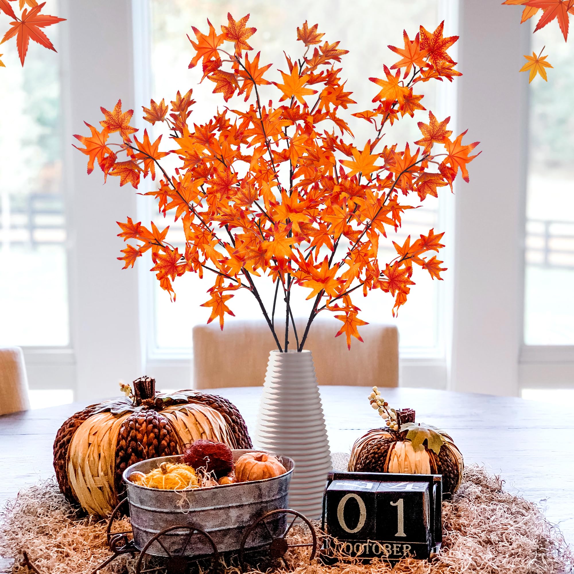 ROLLWAY 3 flores de otoño artificiales, hojas de otoño, decoración de ramas