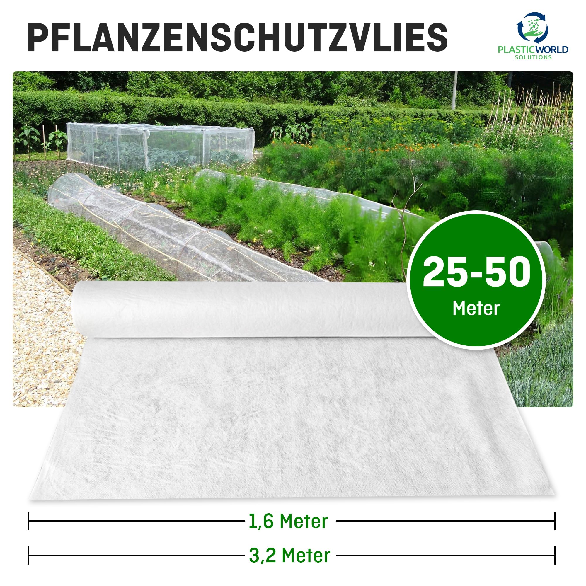 PWS Wintervlies 80m² | 1,6x50 m Gartenvlies | Gartengewebe, Frostschutzvlies atmungsaktiv, UV-Stabil, zuschneidbar | Winterschutz für Pflanzen | Weiß, 30 g/m²