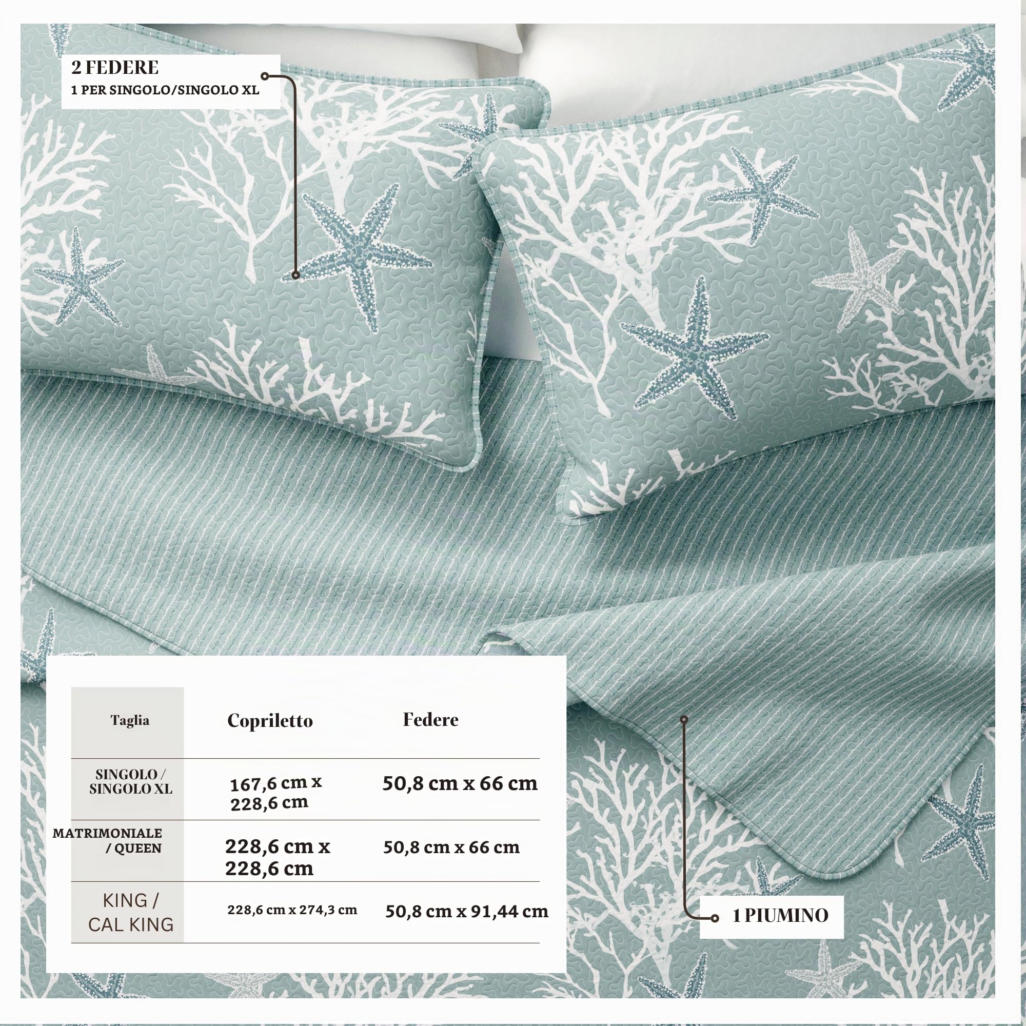 Great Bay Home Set di biancheria da letto da 2 pezzi, per letto singolo standard e XL, trapunta, motivo costiero, estivo, con federa, reversibile, per tutte le stagioni. Copriletto trapuntato leggero