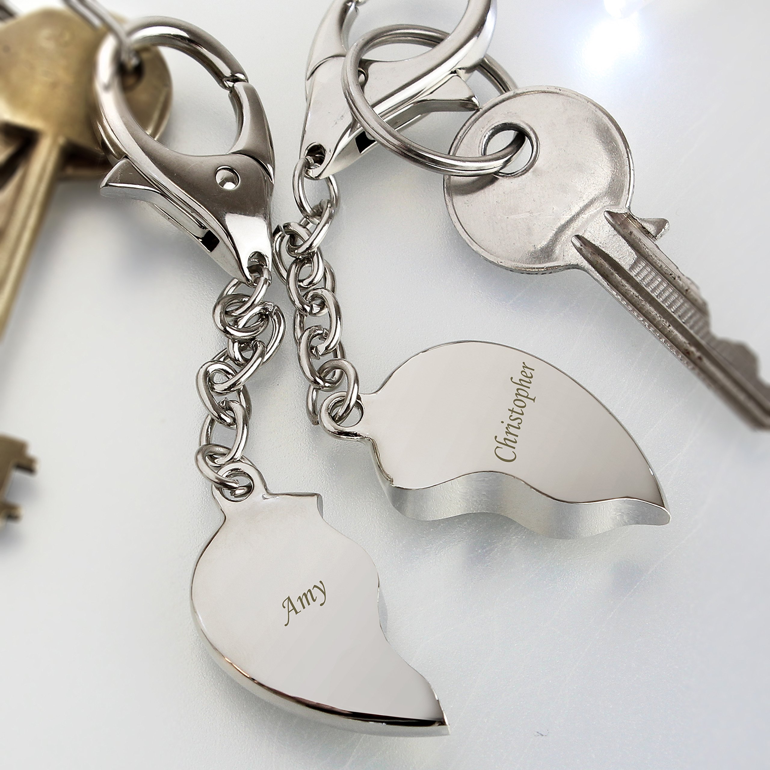 Personalised Gifts Silver Engraved Quality Joining Hearts Keyring
