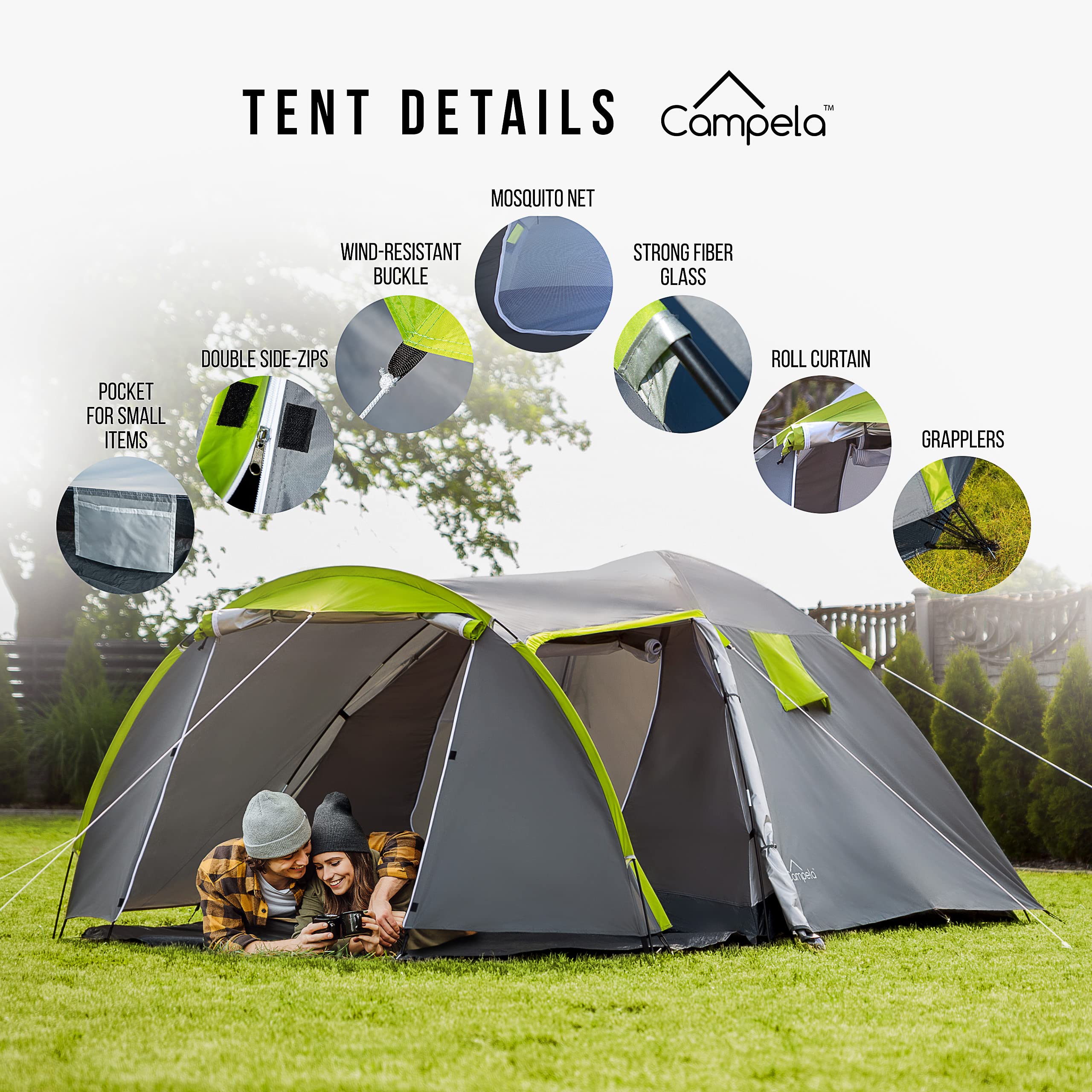 Campela Tent voor 3 personen, waterdicht, snelle opbouw - 3 mans