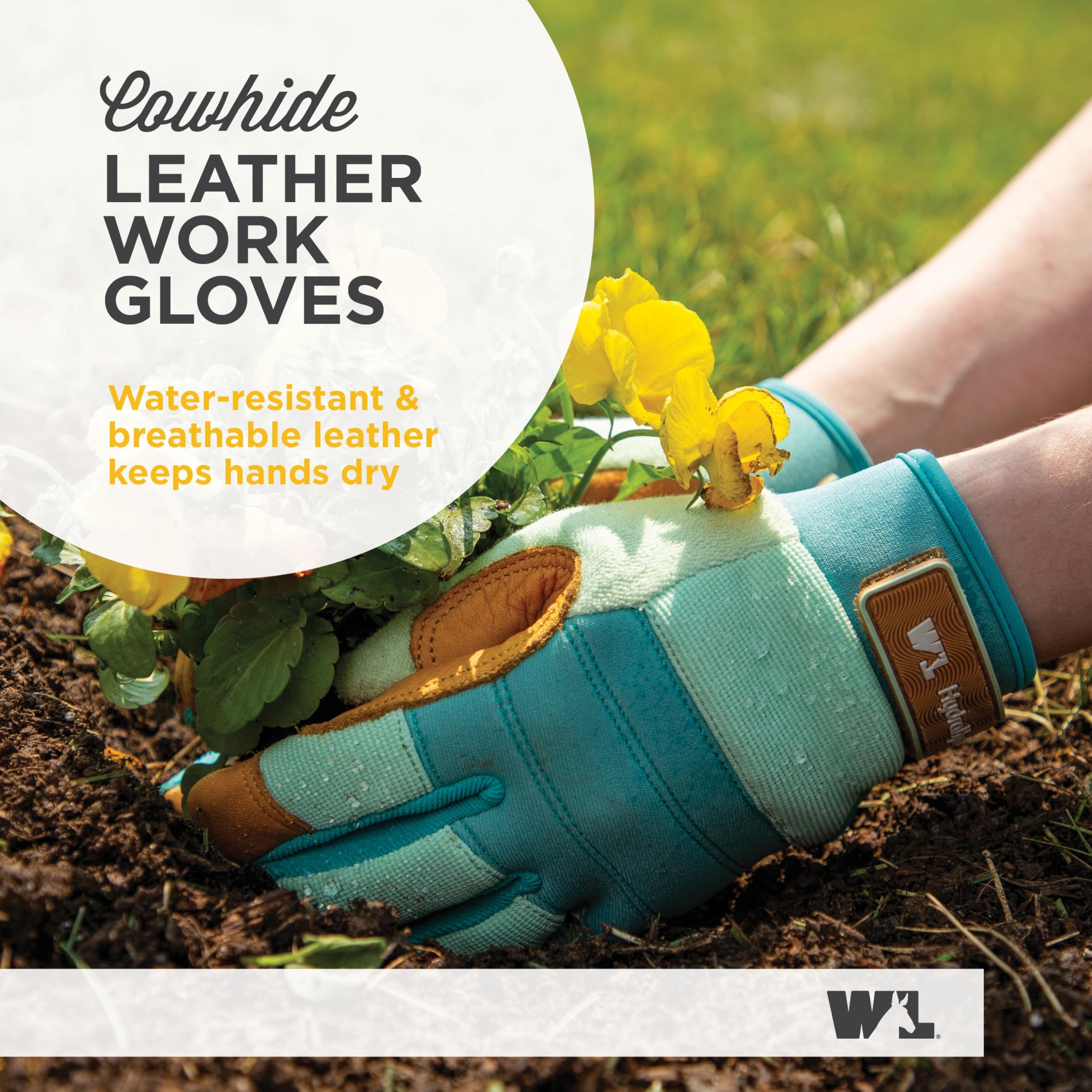 WELLS LAMONT HydraHyde Gants de travail et de jardinage hybrides en cuir résistant à l'eau avec paume pour femme, bleu, taille L 3250