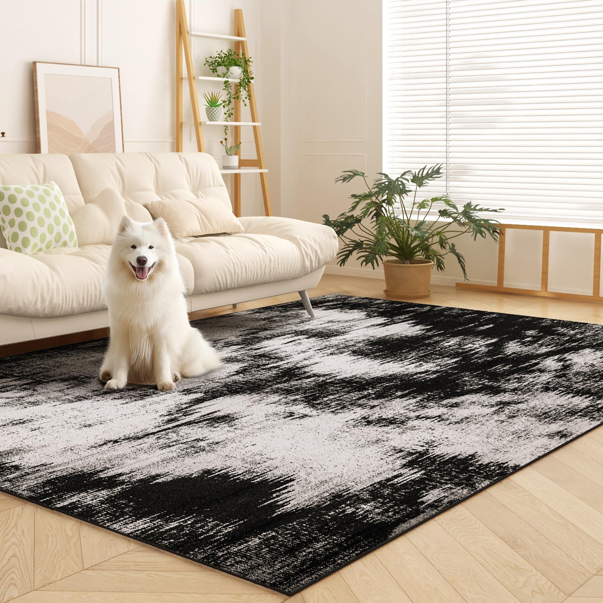 OLFRUGDT 5x7 Area Rug Living Room Rugs - Machine Washable Neutral Abstract Rugs for Dinning Room Indoor Floor Non Silp Rug Carpet for Bedroom Home