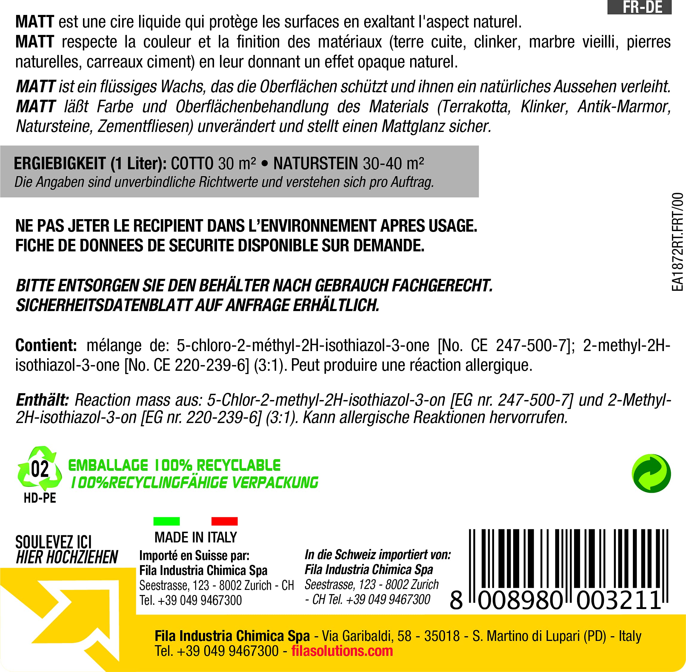 FILA Surface Care Solutions, MATT, Schutzwachs mit Natürlichem Effekt, 1L