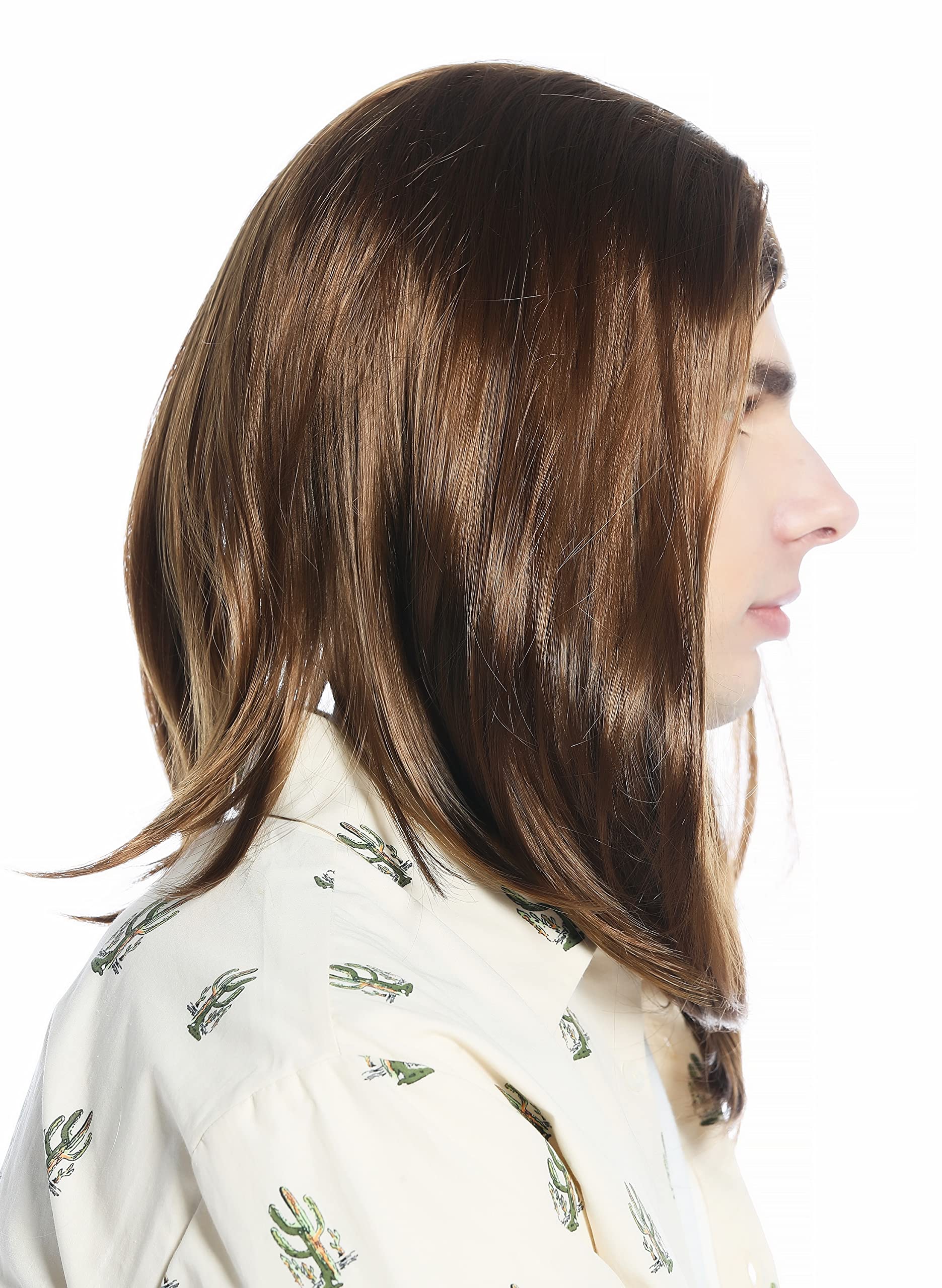 WIG ME UP CW-047-HT0928 Perruque Mi-Longue Lisse Brun Clair - Style Gigolo Rétro Pour Carnaval Et Halloween