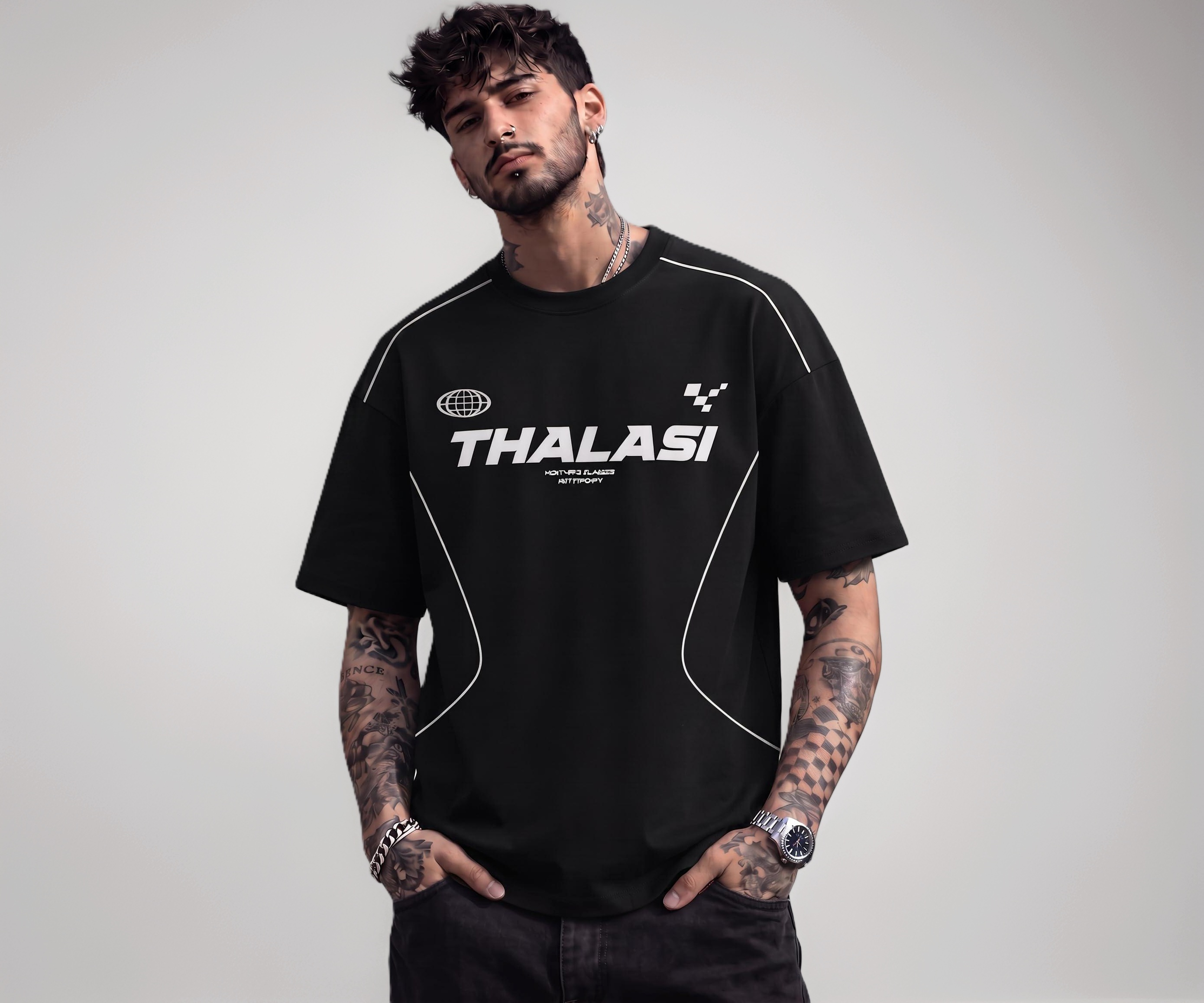 THALASI Men's Oversized T-Shirt Black - Image 1