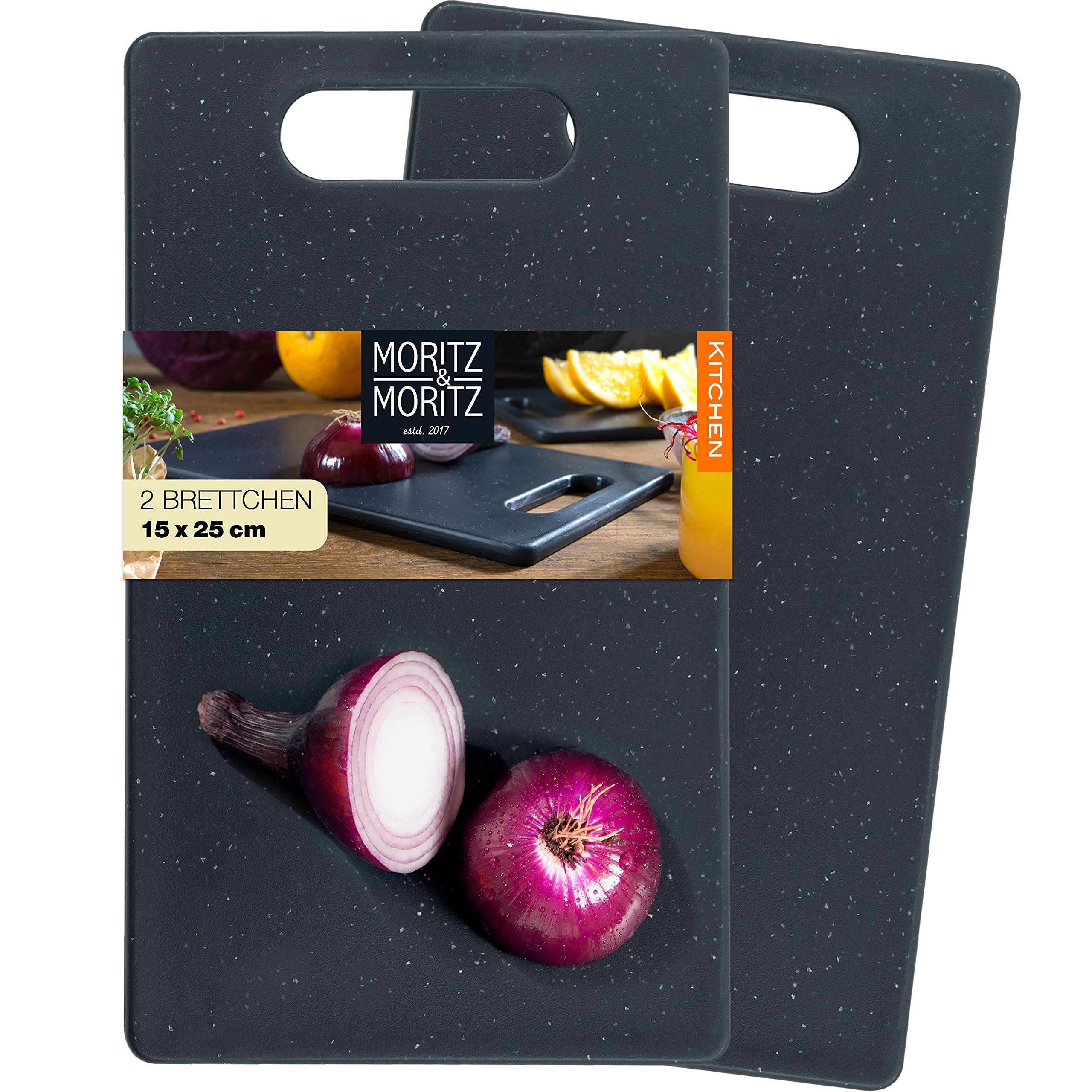 Moritz & Moritz2-Piece Plastic Chopping Board Set in Granite Look - 25 x 15 cm - Breakfast Board - Chopping Board Set Hygienic and Dishwasher Safe