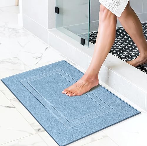 Vista 46 de GLAMBURG Paquete de 2 tapetes de baño de algodón prémium de 20 x 32 pulgadas, 100% algodón hilado en anillo, calidad de hotel y spa, 21.16 oz/m²