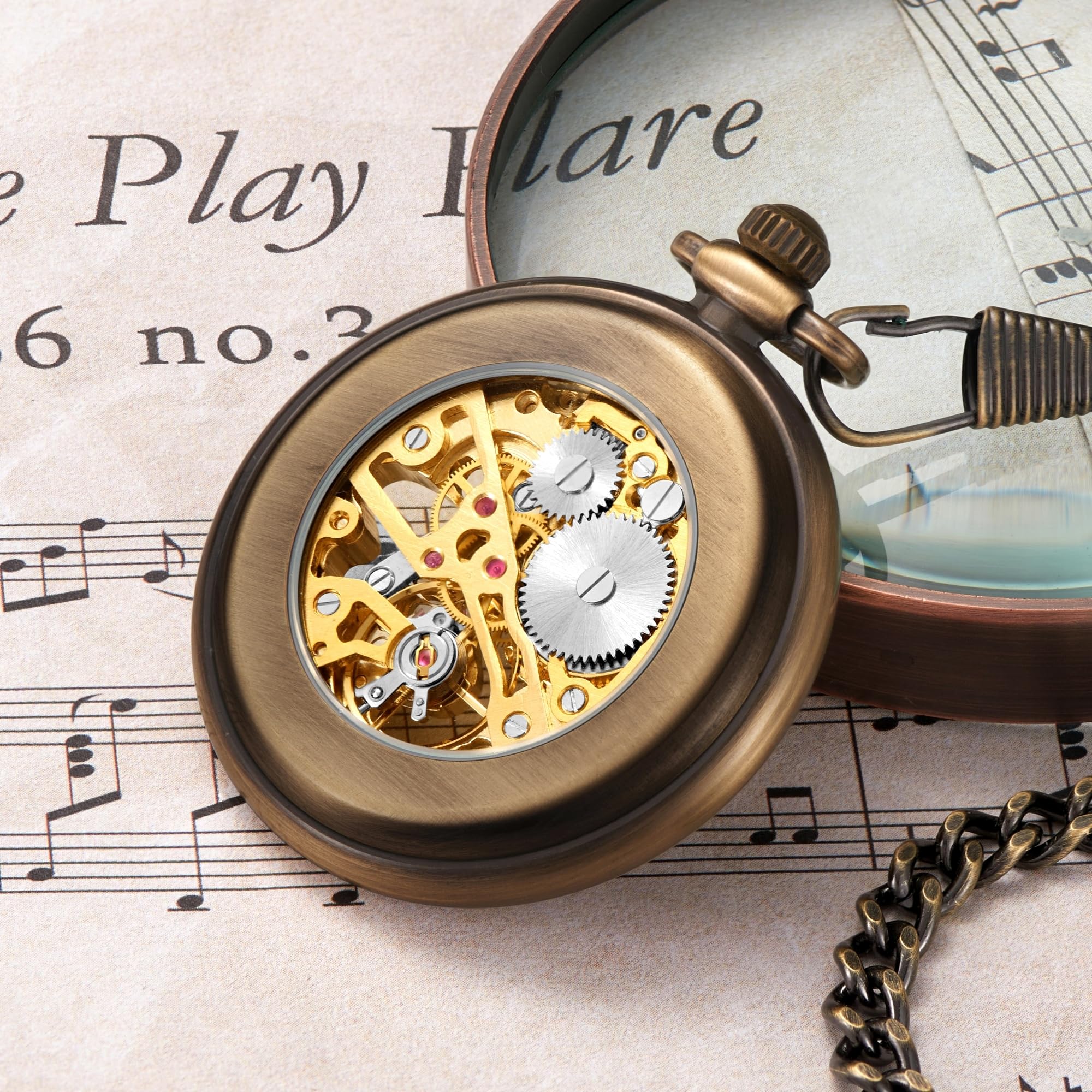 ShoppeWatch Montre a Gousset pour Homme avec Chaîne | Montre de Poche Vintage à remontage Manuel | Mouvement Mécanique | Accessoire de Costume Steampunk Ferroviaire des Années 1920
