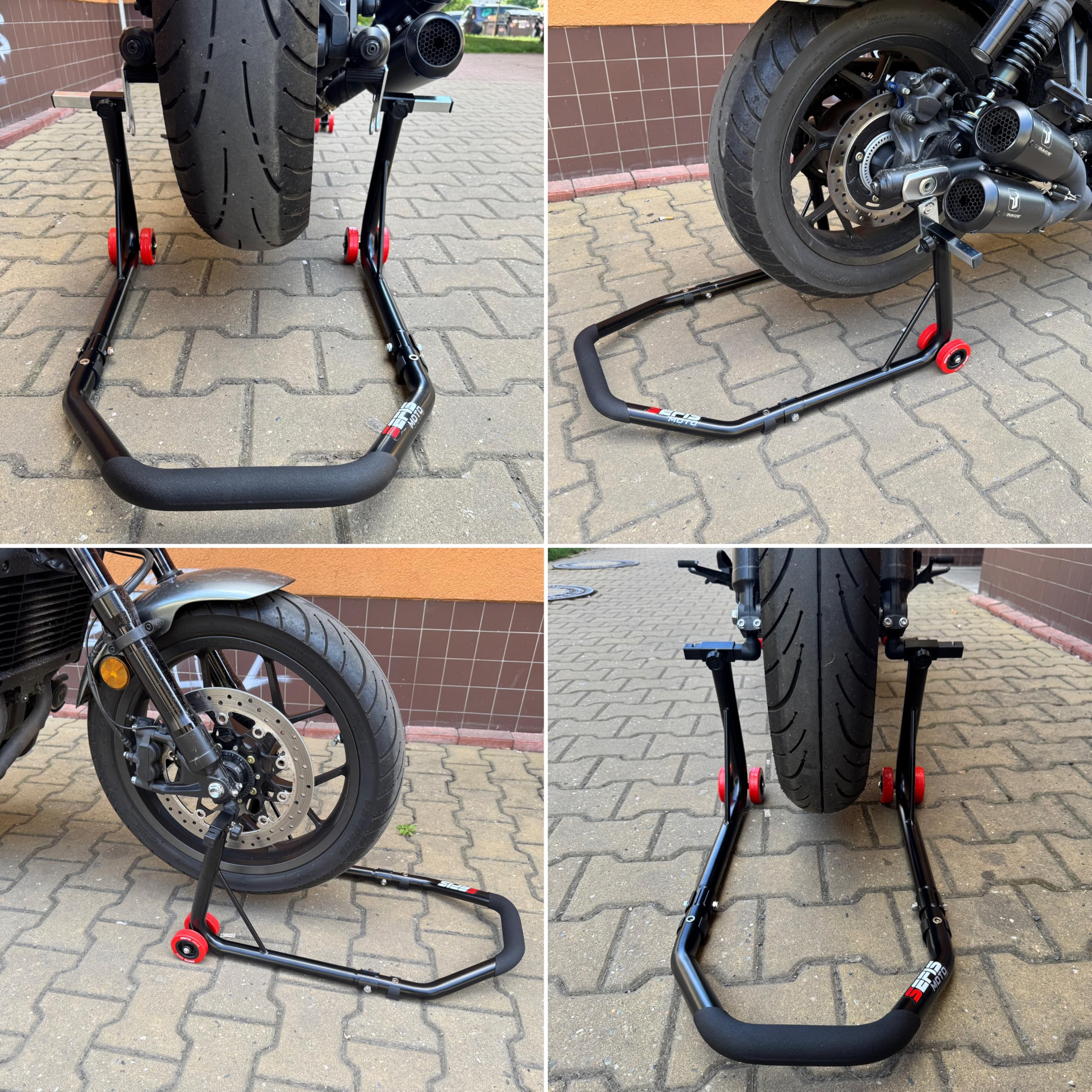 SEFIS D18 Kit de béquille de moto pour Honda CMX 500/1100 Rebel Roue avant et arrière Béquille de moto Béquille de moto arrière Support de moto Kit de levage de moto (noir)