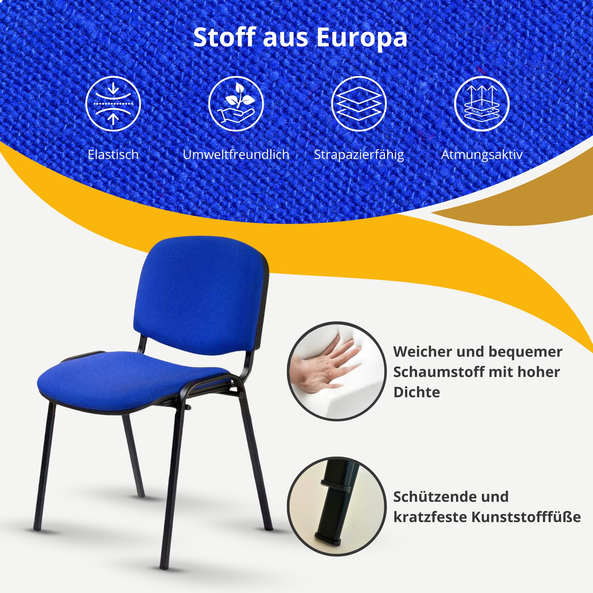 Topsit 4er Set Besucherstuhl ISO, Konferenzstuhl stapelbar, gepolsterte Sitzfläche und Rückenlehne (Blau)