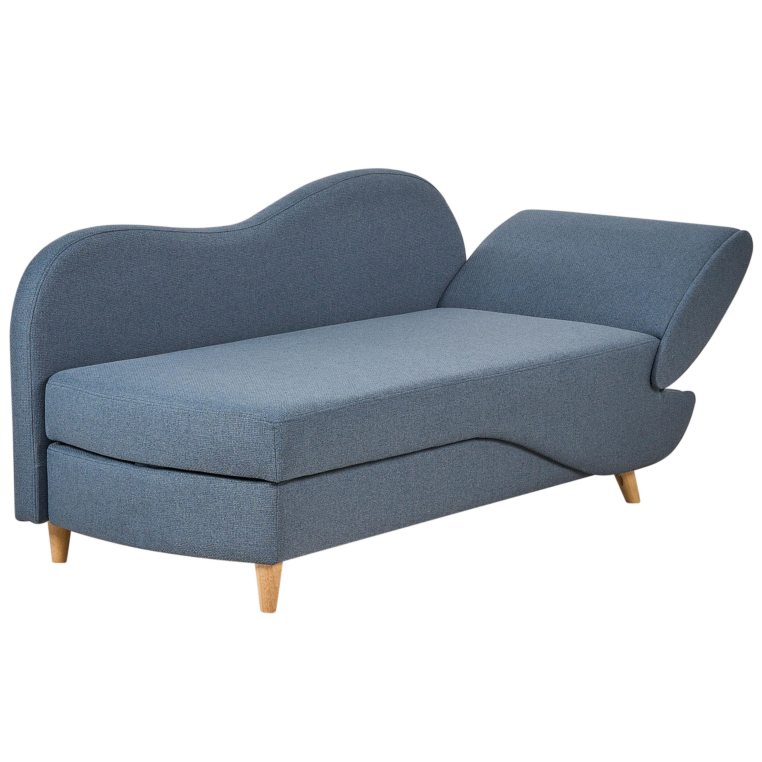 Beliani Chaiselongue Leinenoptik blau rechtsseitig mit Stauraum Kissen modern Meri II