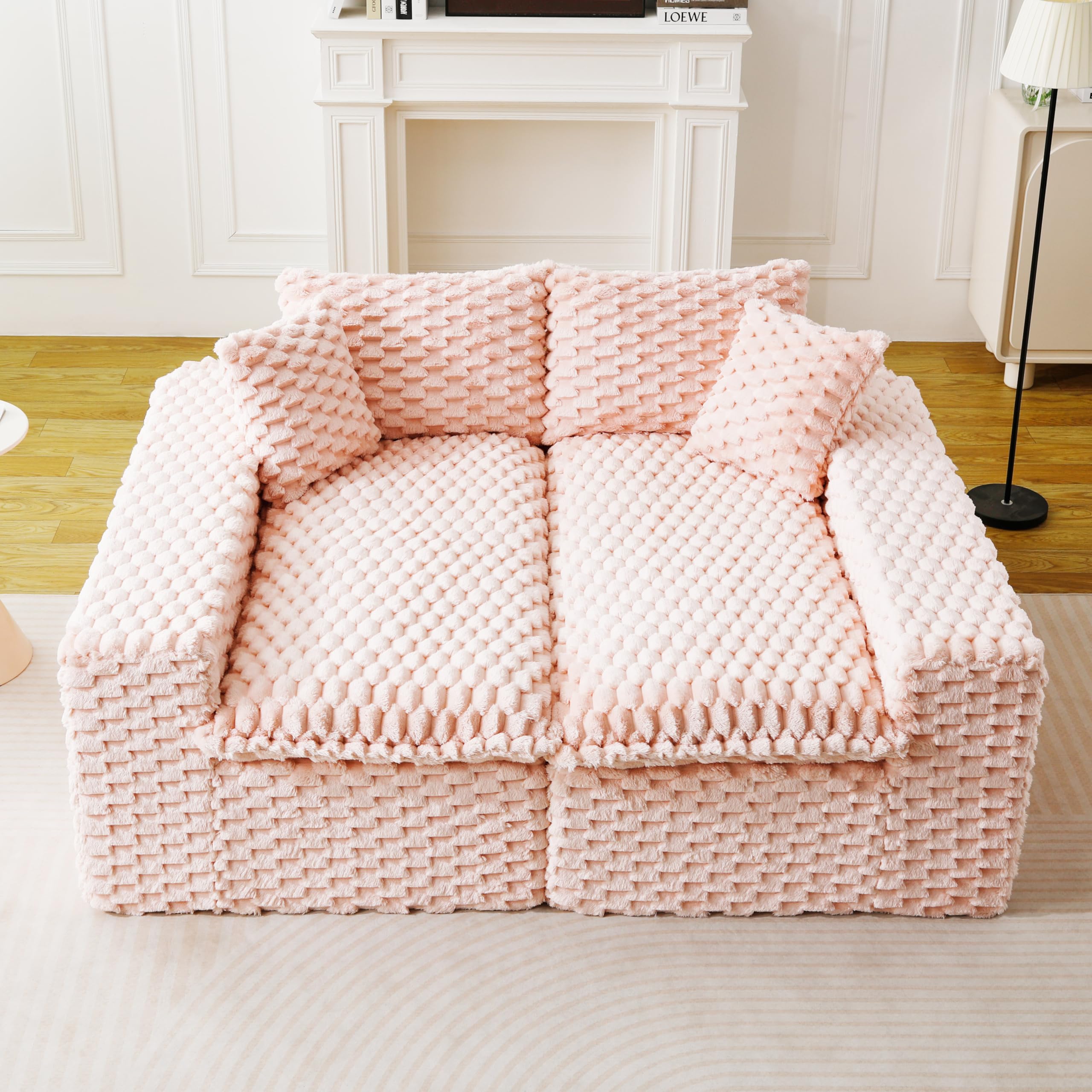 KEIKI 120" Modular Boneless Couch Full Chaise for Living Room, 4-Seater Sectional Couches for Living Room Furniture, Deep Seat Large Comfy Sofa Bed for Small Space Bedroom Pet Friendly, Pink