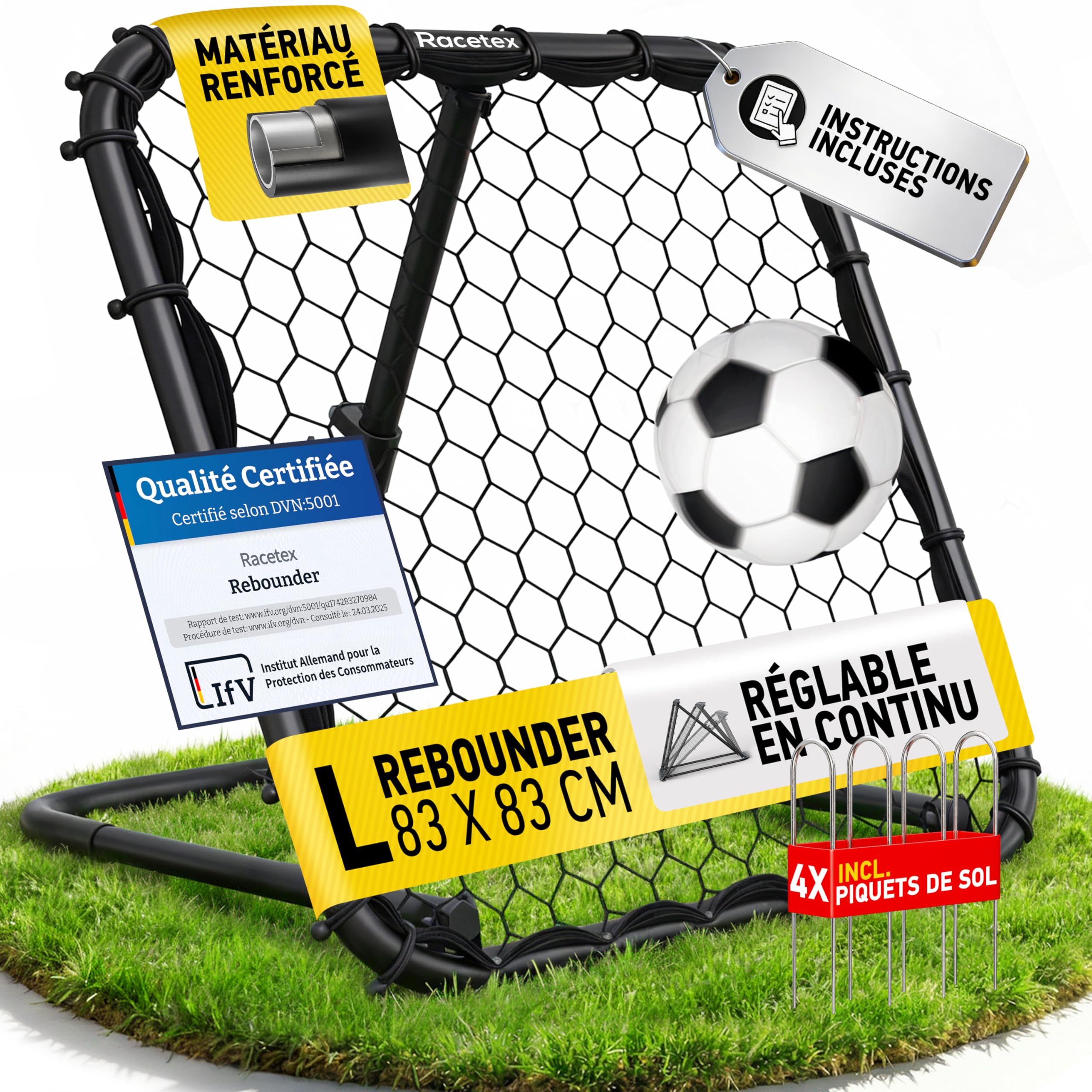Racetex Filet de rebond football réglable sans fond - Rebondisseur pour enfants et adolescents - Entraînement varié jardin parc