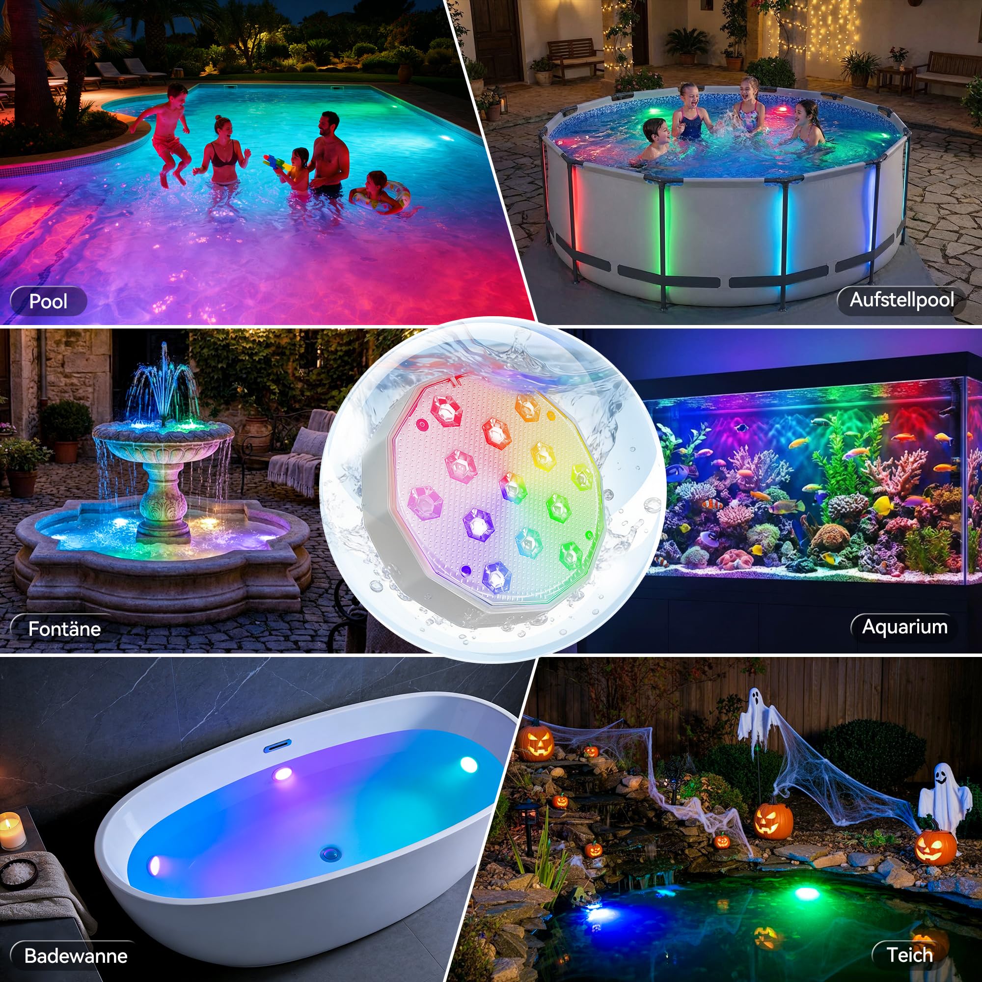 Ollny Lumiere Piscine avec Télécommande, 4 Lampes LED RGB Submersibles Rechargeables, Éclairage Magnétique Flottant pour Piscine, Étanches IP67, Lampe Piscine pour Baignoire Étang Fête - 5