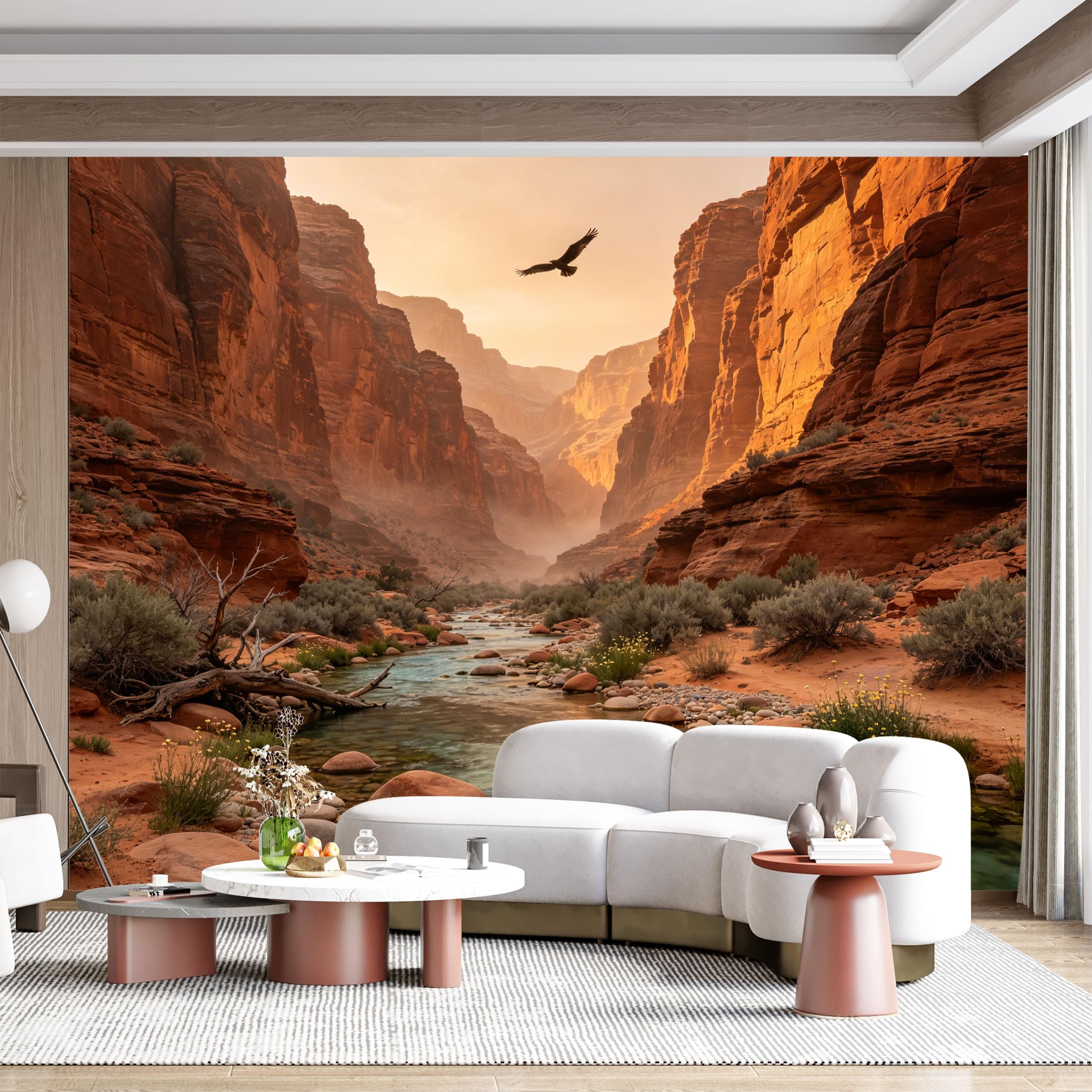 Custom Size Wall Mural Desert Canyon River Eagle Flying Sunset Landscape SelfAdhesive Wall Fabric Removable for Home Office Decor