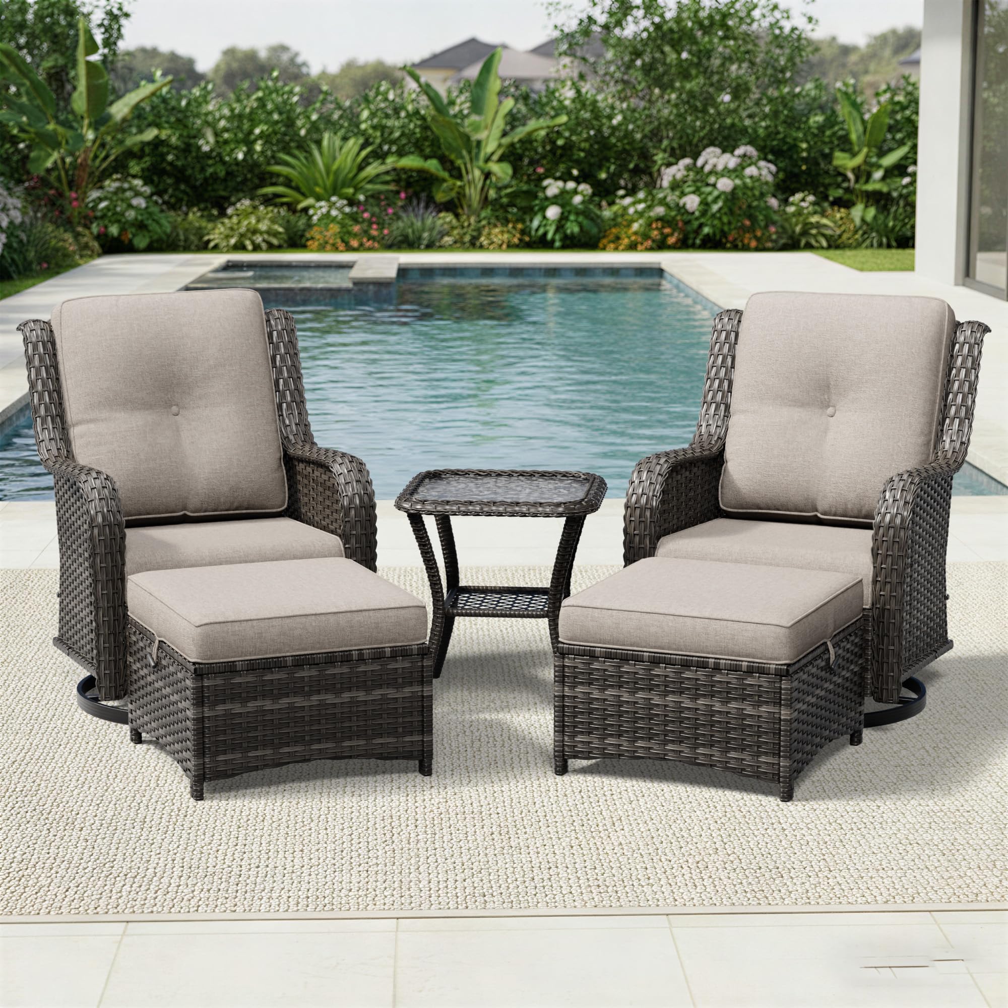 Joyside 5 Piece Wicker Patio Furniture Set, Outdoor Swivel Rocker Patio Chairs with High Back, Deep Seating, Wide Armrest, Thickened Cushions, Outdoor Furniture for Deck, Porch Use