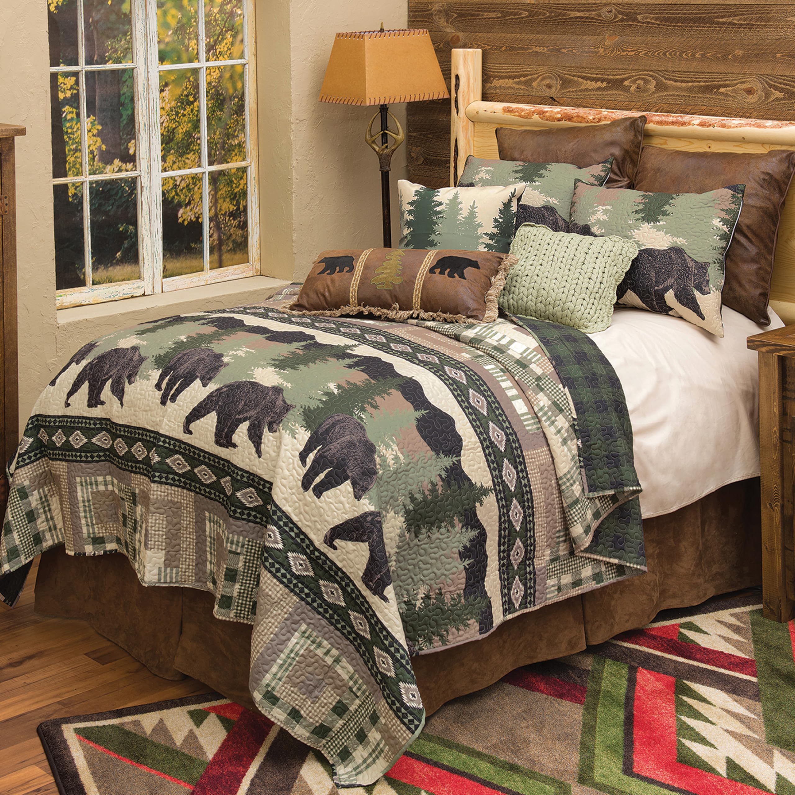 Bear Denali Set Biancheria Da Letto Queen – Trapunta Montagna E Foresta Con 2 Federe, 228x228 Cm, Poliestere