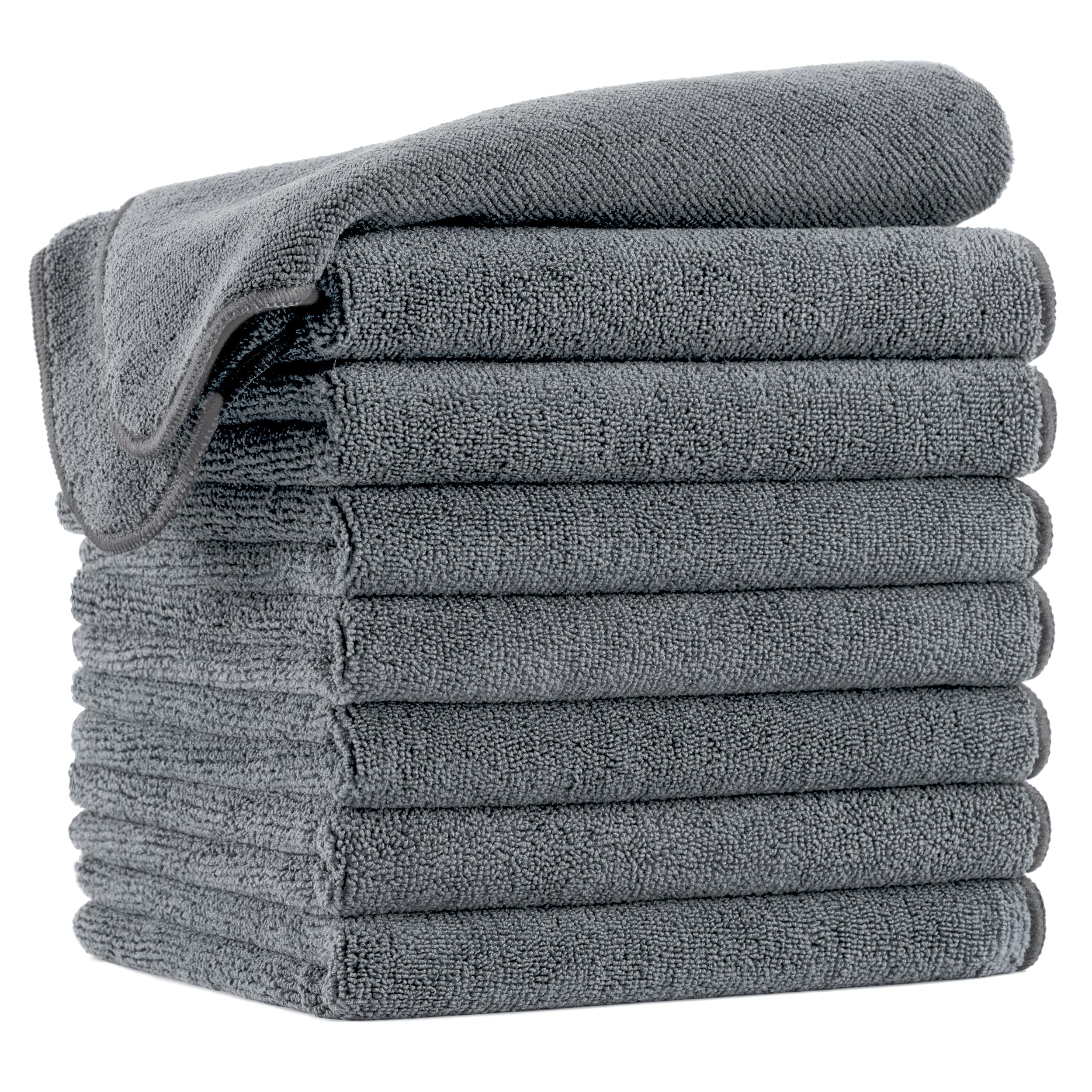 – POLYTE Professional Quick Dry Lint Free Microfibre Hair Drying Salon Towel, 8 Pack (40x73 cm, Dark Grey)