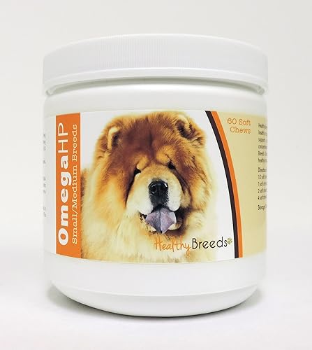 Healthy Breeds Chow Chow Omega HP - Masticables suaves de ácidos grasos - DHA, EPA y vitamina E para promover una piel saludable, abrigo brillante,