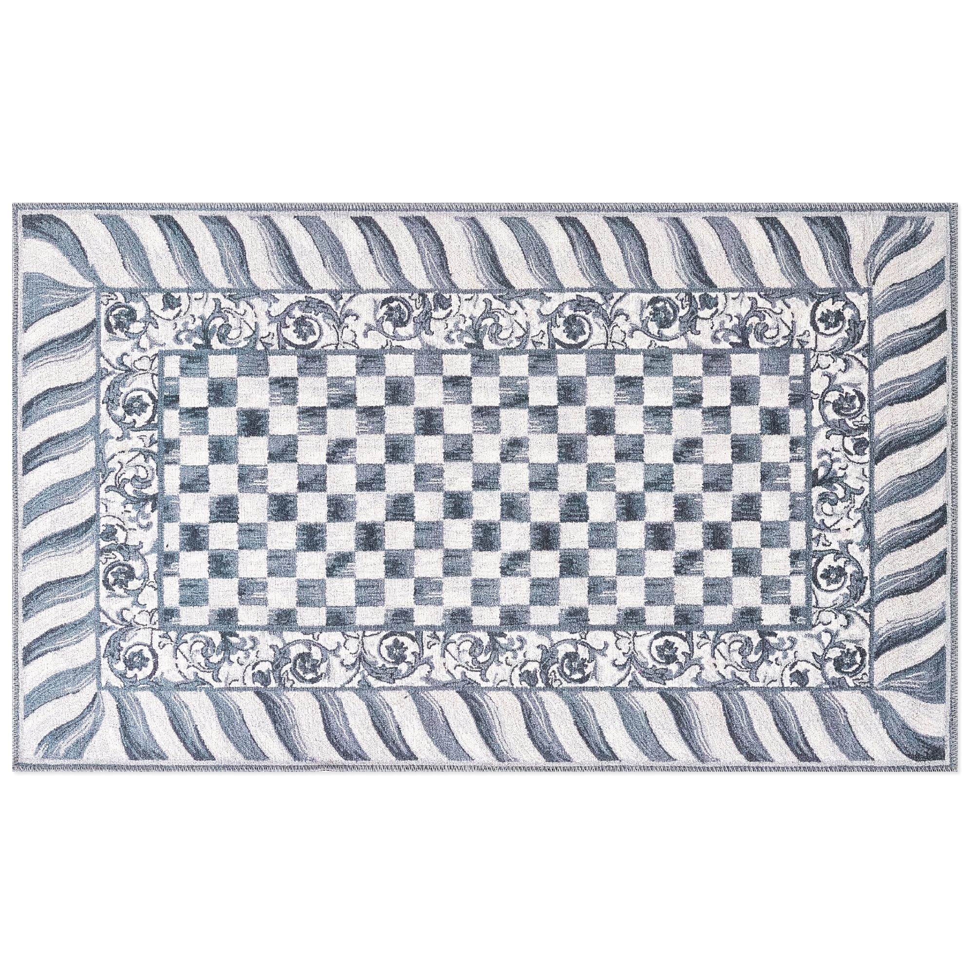 MACKENZIE-CHILDS Washable Rug, Decorative Indoor Rug, 3' x 5', Sterling Check